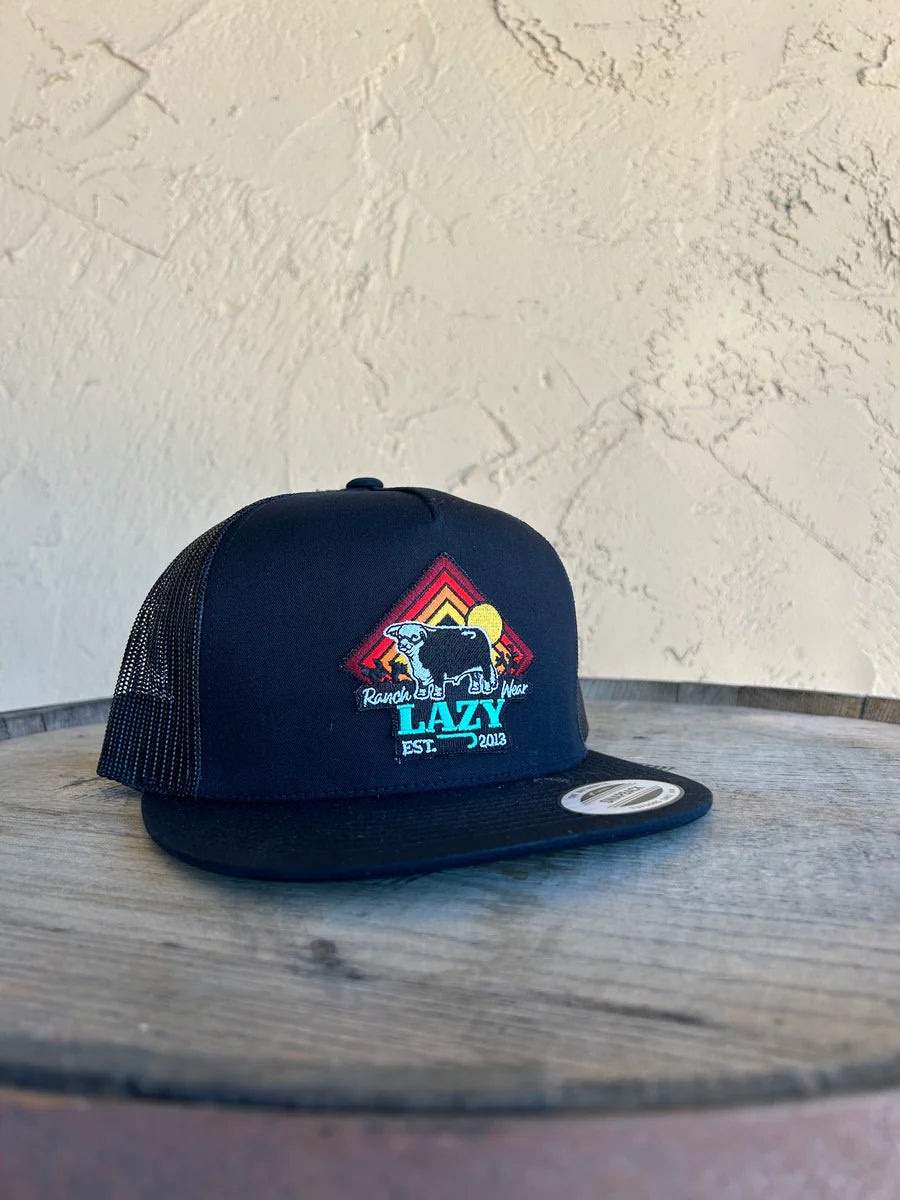 Lazy J Ranch Wear Black Cactus Sunrise Bull Cap