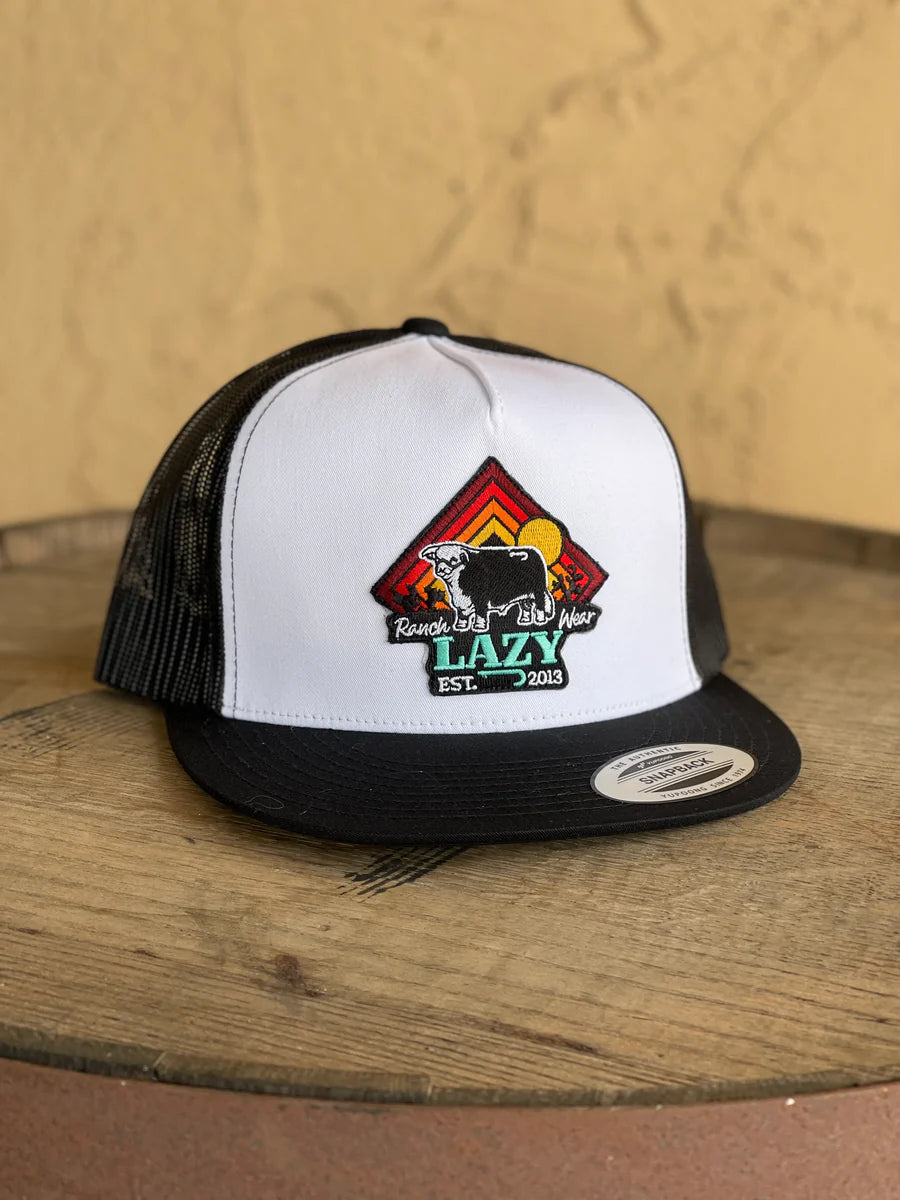 Lazy J Ranch Wear White & Black Cactus Sunrise Bull Cap