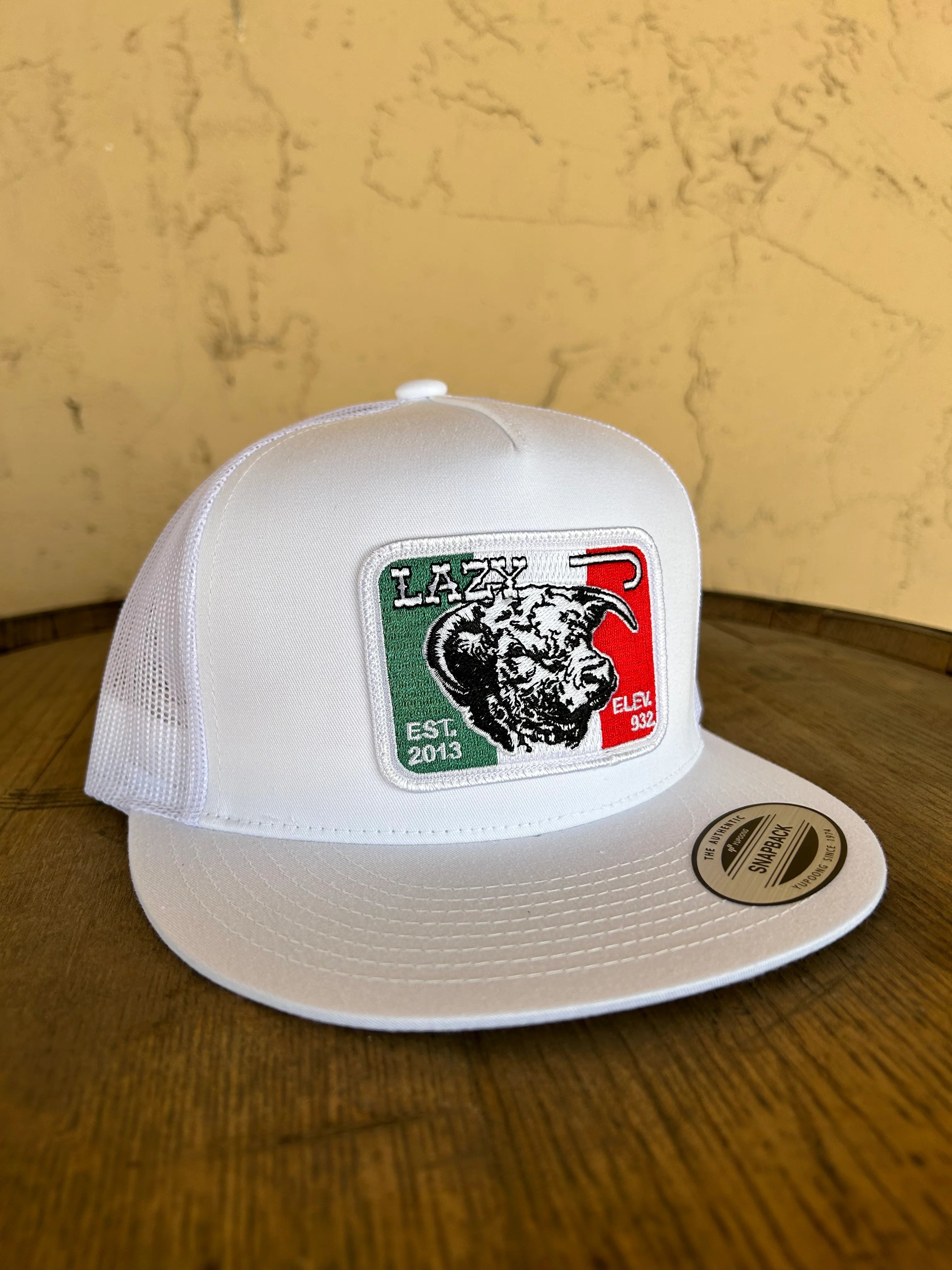 Lazy J Ranch Wear White Mexico Bull Patch Cap