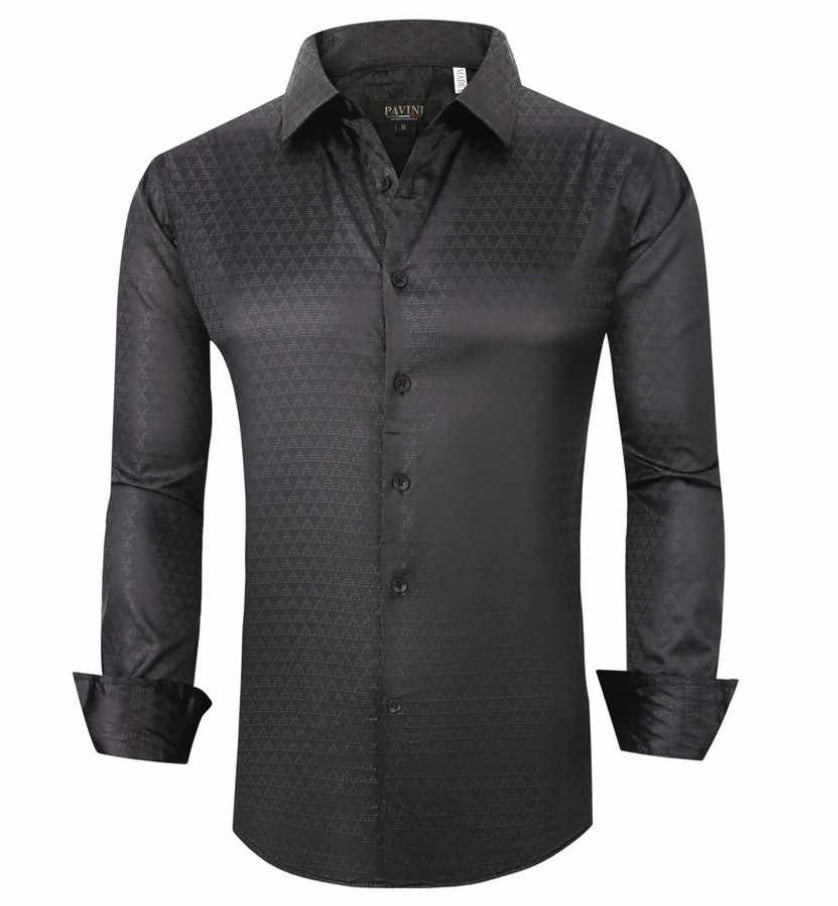 Pavini Black Satin Design Long Sleeve Shirt