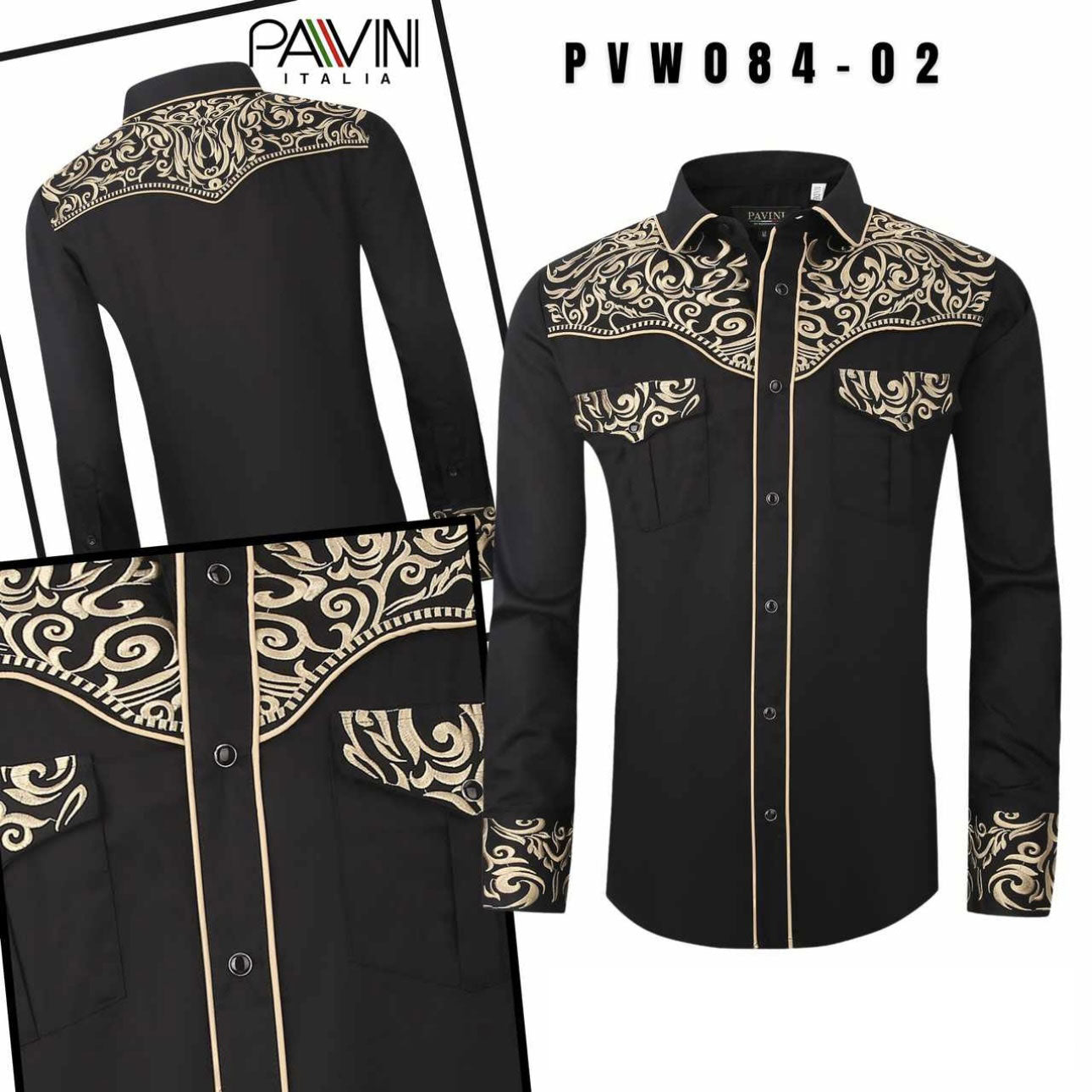 Pavini Black & Tan Embroidered Western Shirt