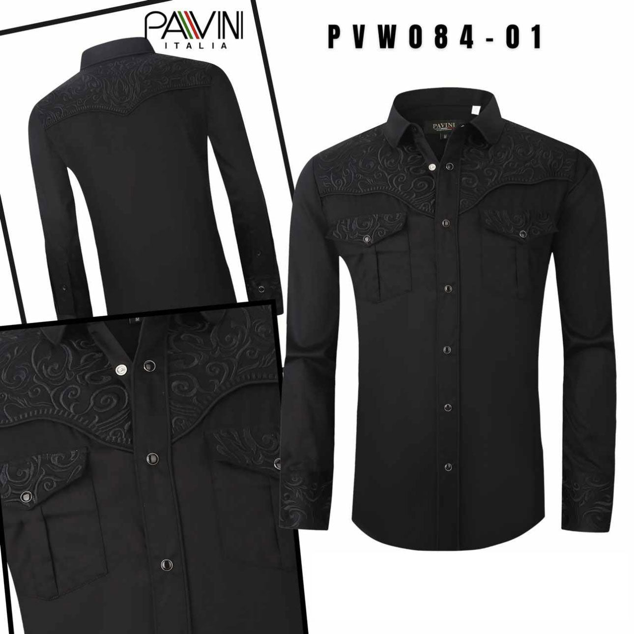 Pavini Black on Black Embroidered Western Shirt