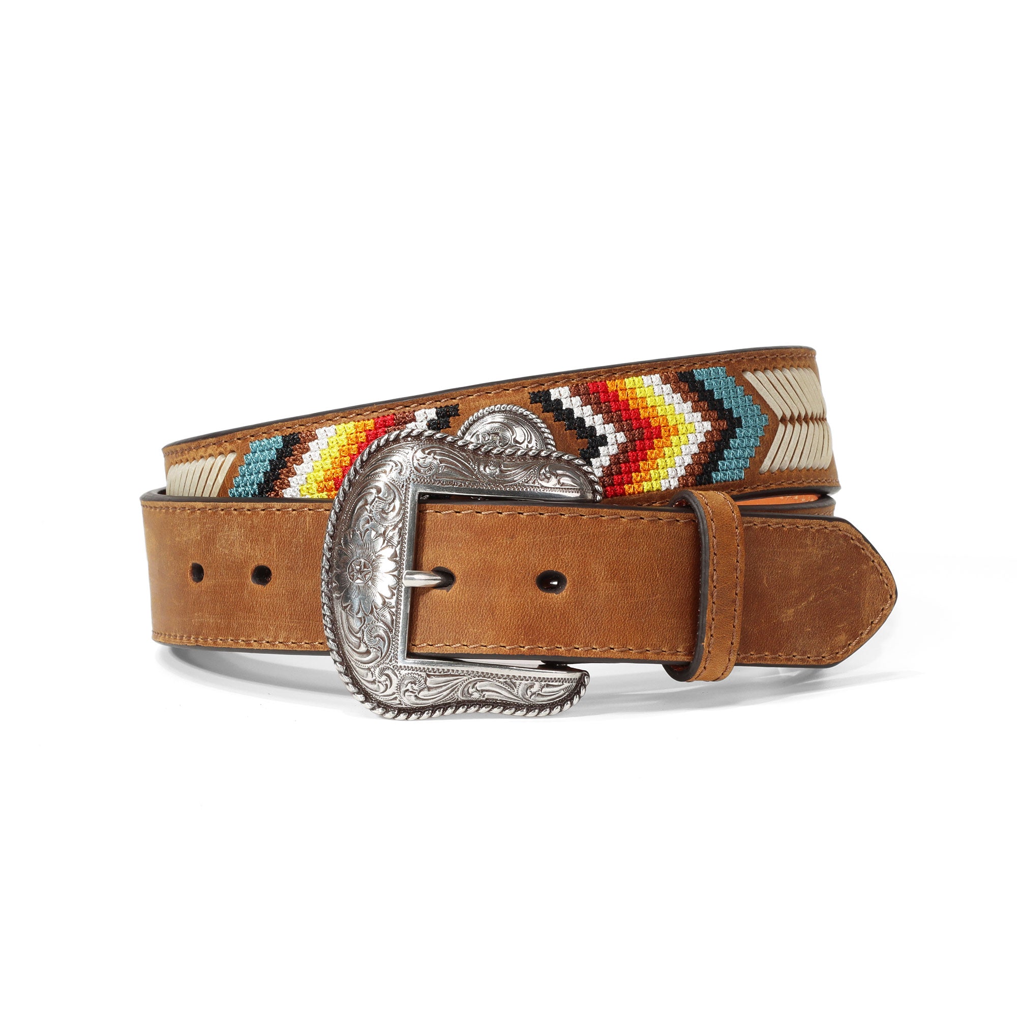 Nocona Medium Brown Embroidered With Conchos Belt