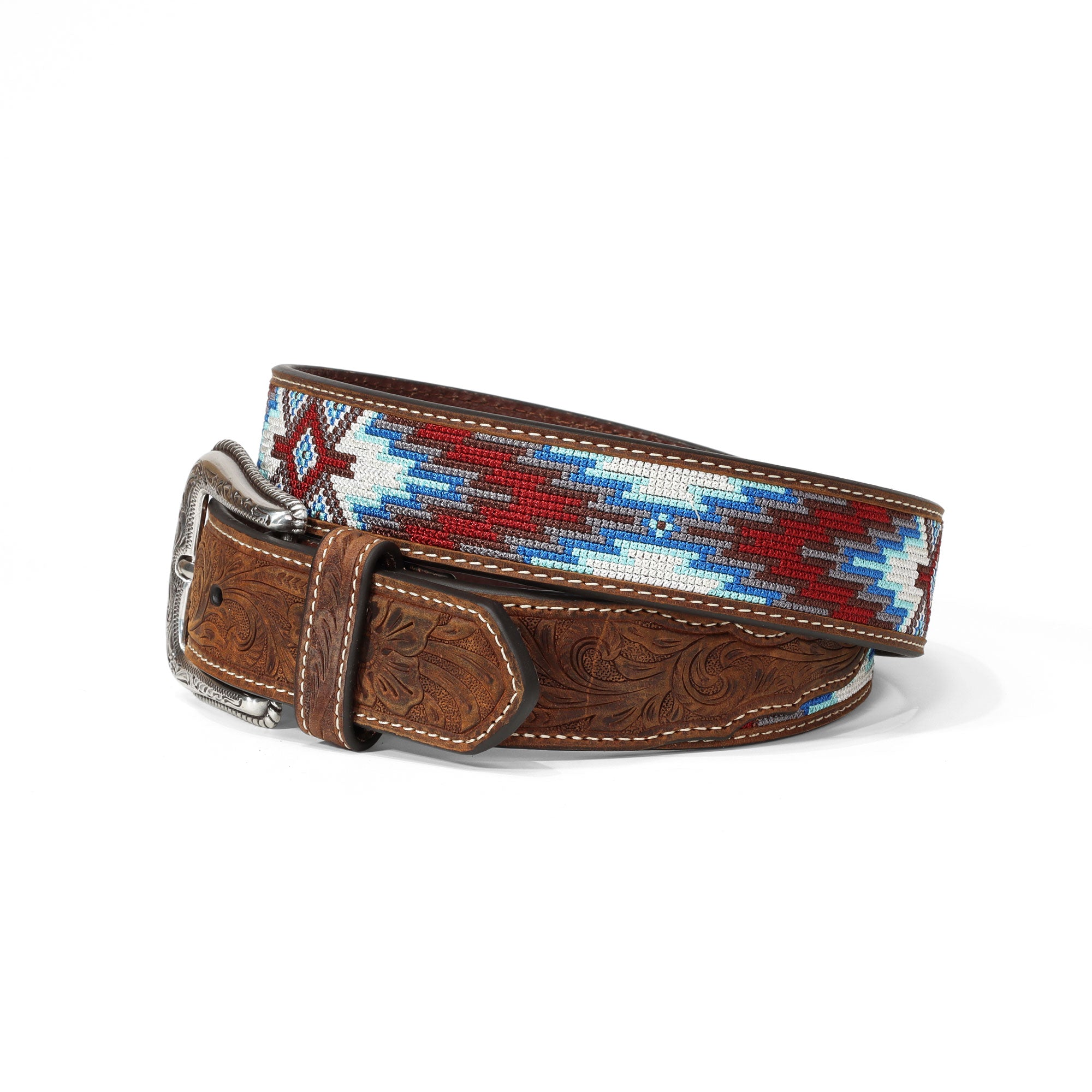 Nocona Medium Brown Embroidered Inlay Western Belt