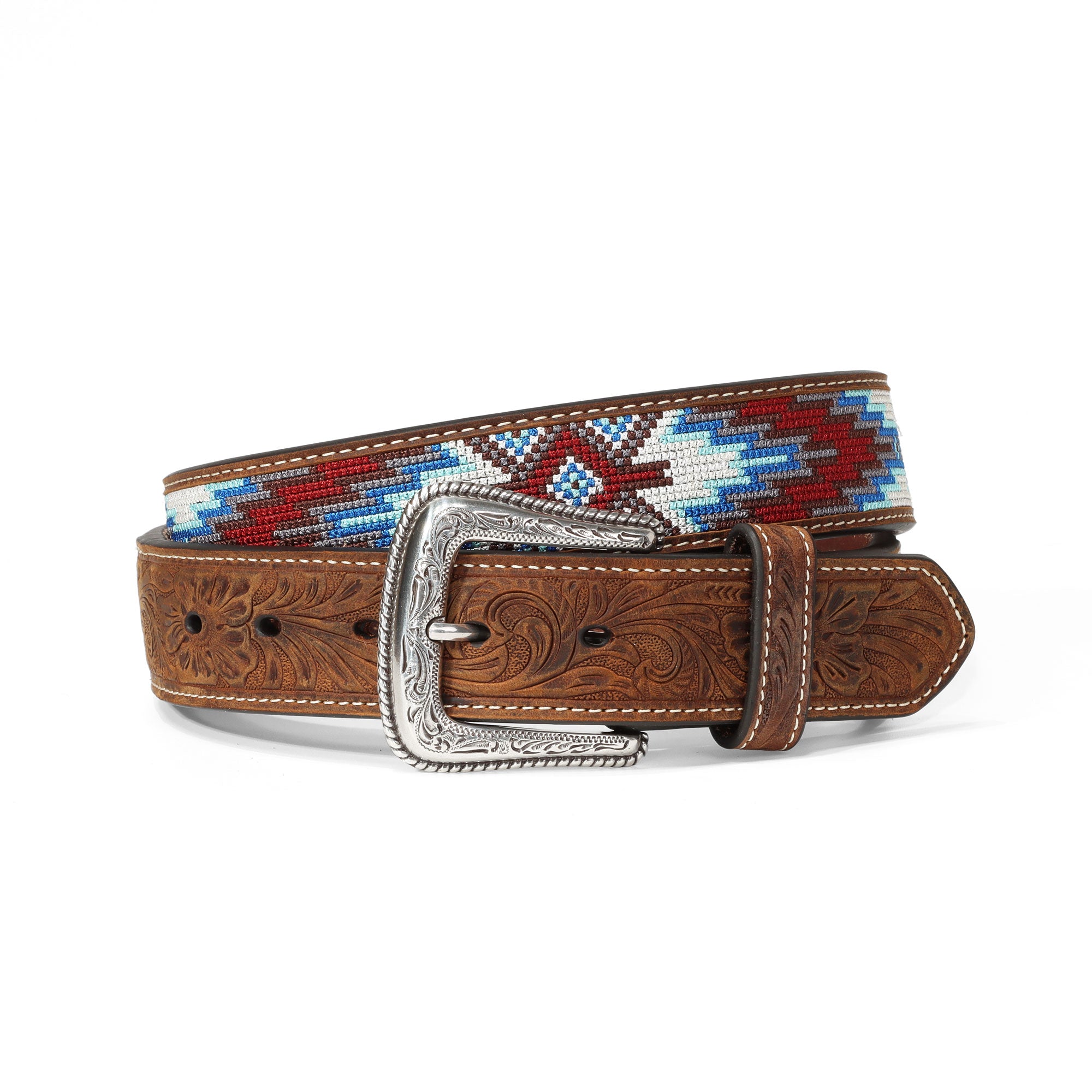 Nocona Medium Brown Embroidered Inlay Western Belt