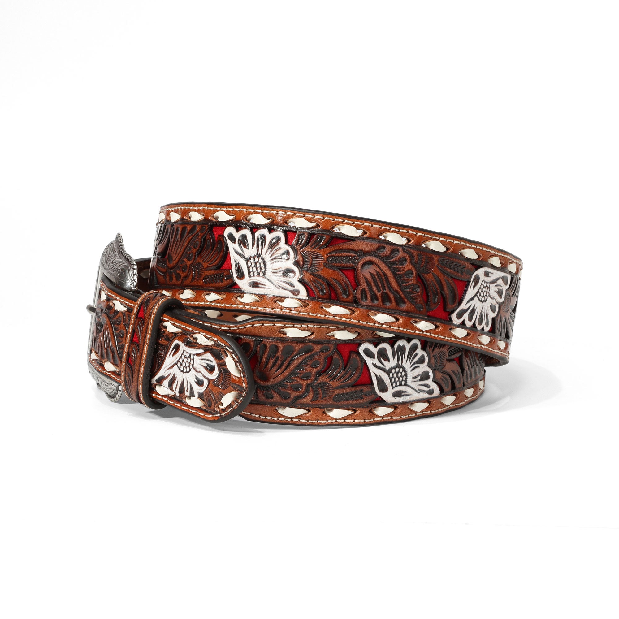 Nocona Brown Tooled Tapered Western Belt