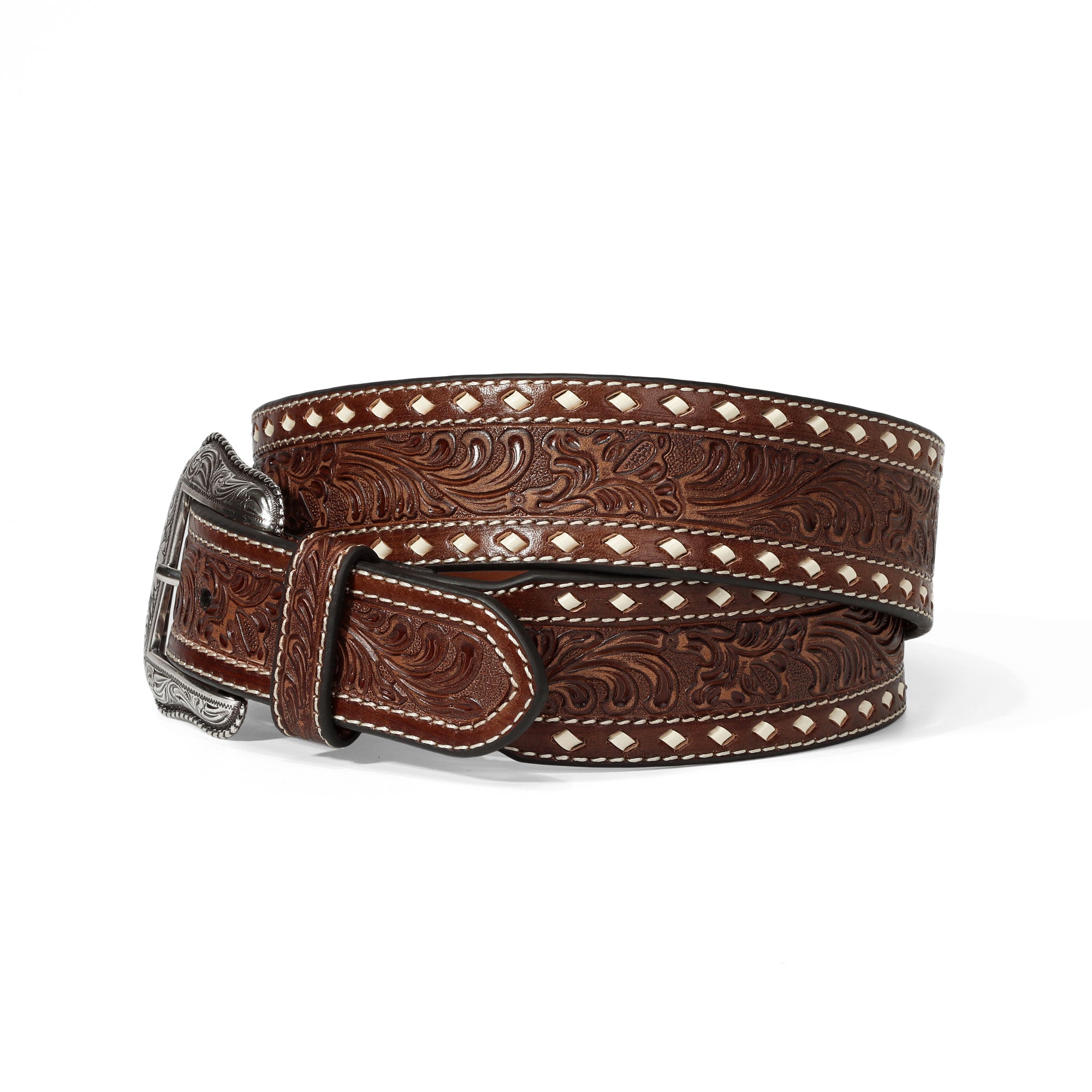 Nocona Brown Tooled Floral Tapered Western Belt