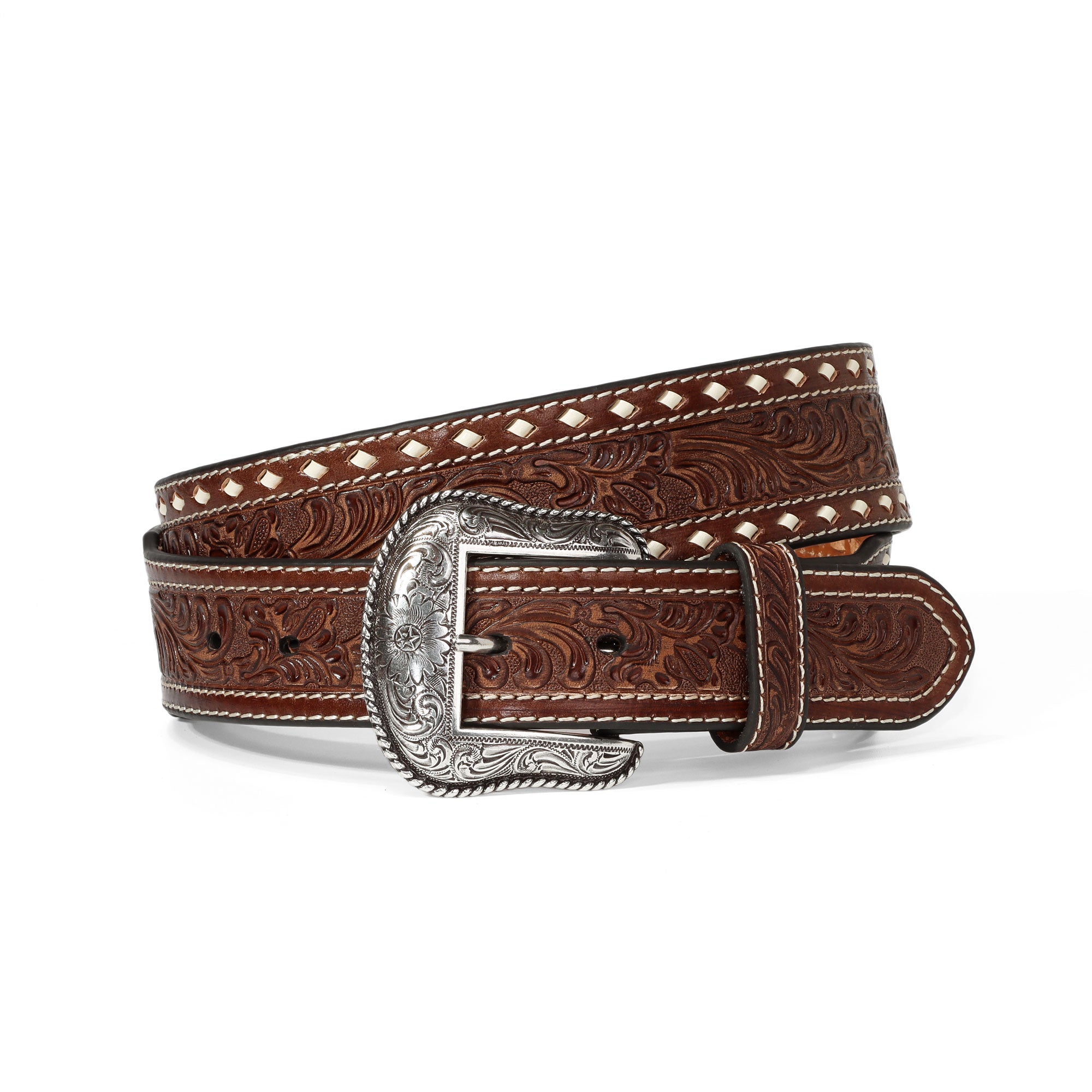 Nocona Brown Tooled Floral Tapered Western Belt