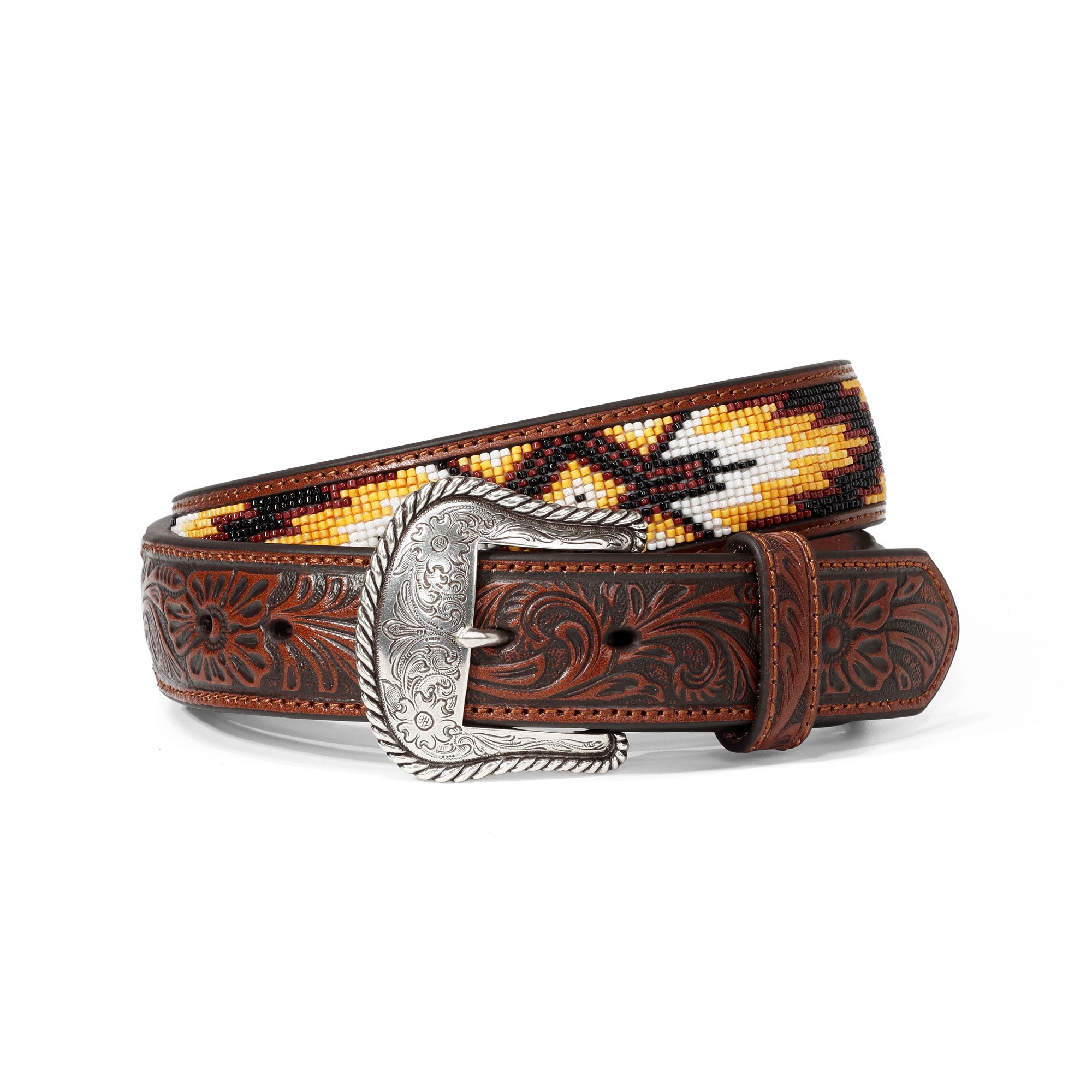 Nocona Brown Beaded Inlay Western Belt