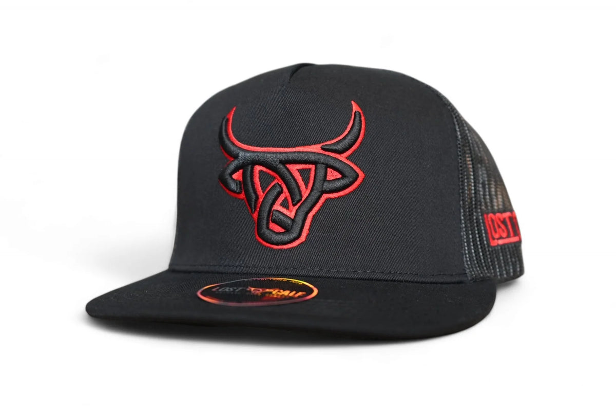 Lost Calf Black Toro Bravo Flat Bill Trucker Cap