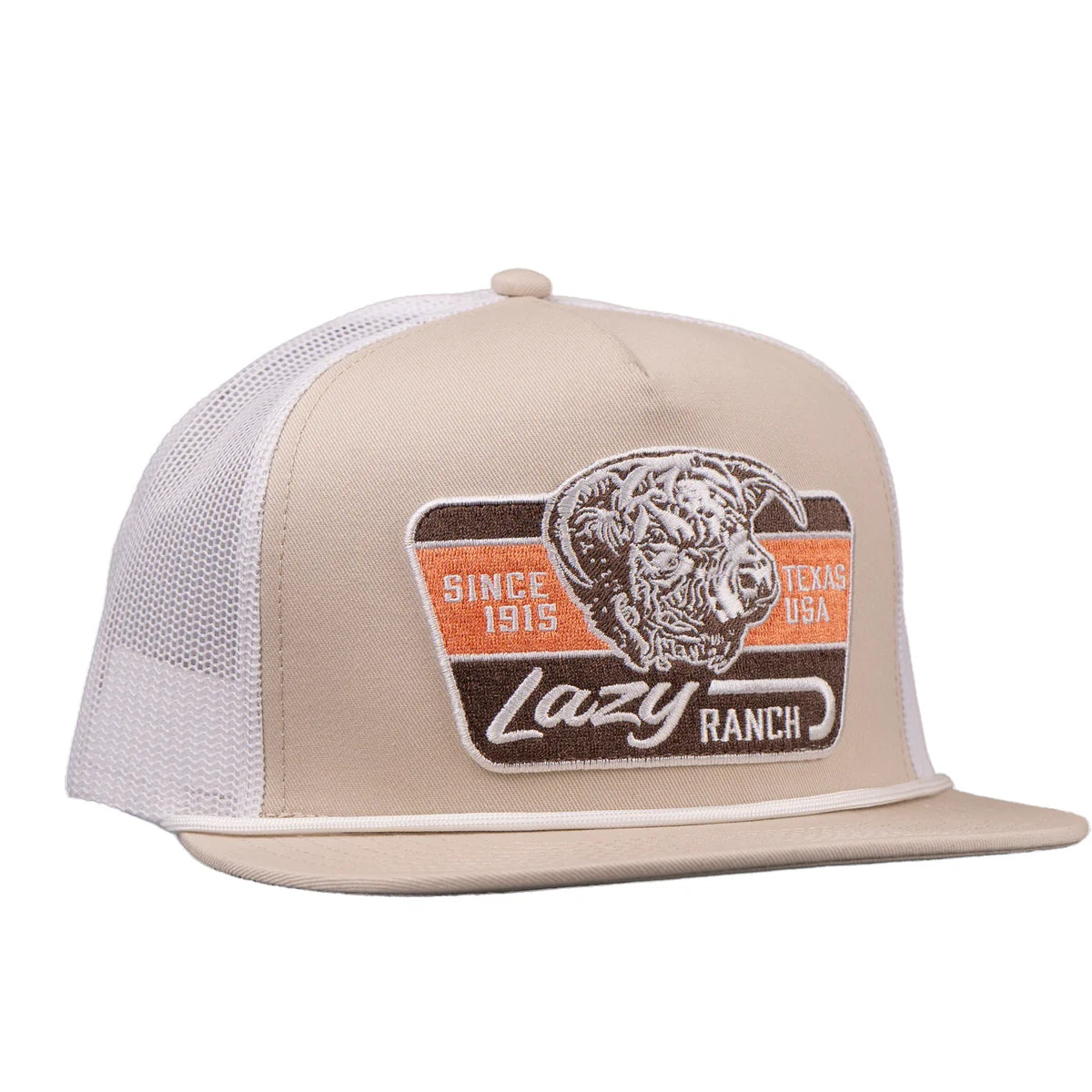 Lazy J Ranch Tan & White Rust Classic Rope Trucker Cap