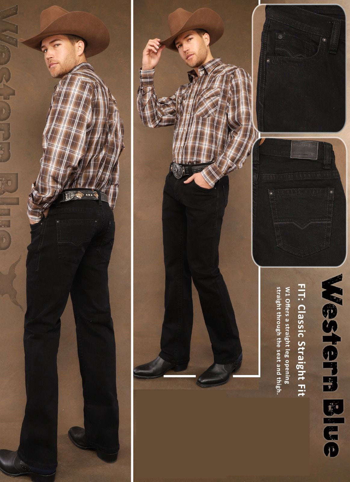 Western Blue Black Straight Fit Jean