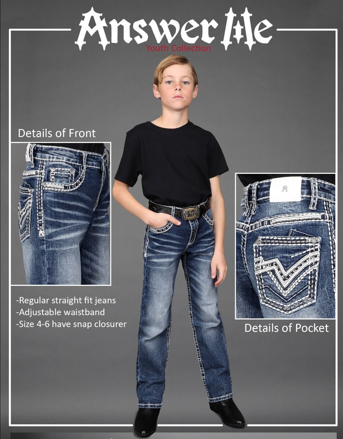 Answer Me Boy's Medium Wash Embroidered Jean