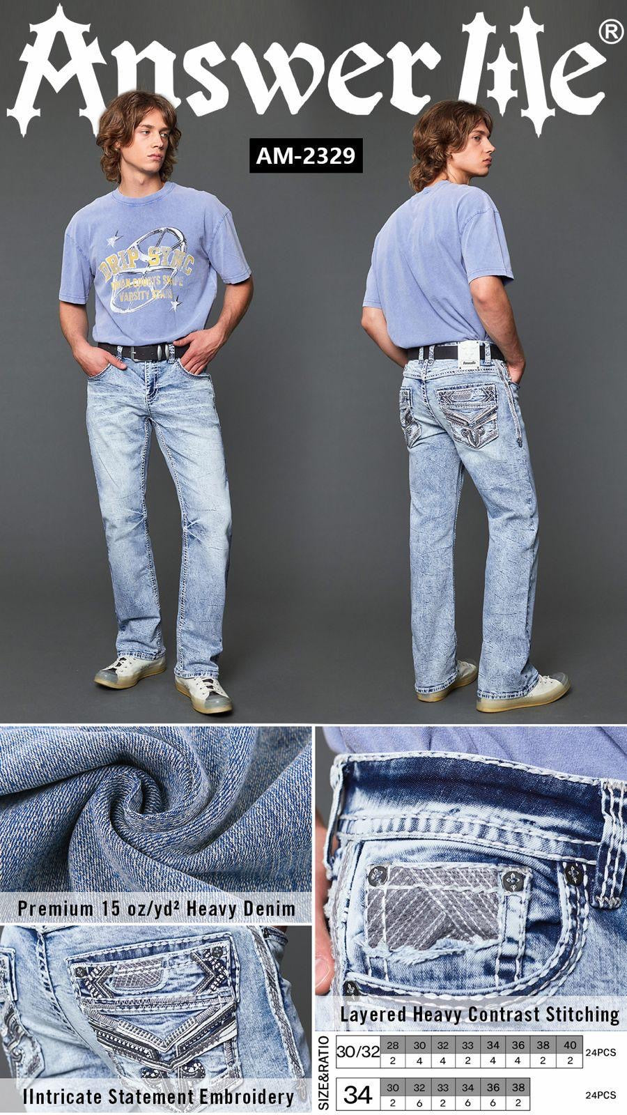 Answer Me Light Wash Stitched Slim Straight Jean