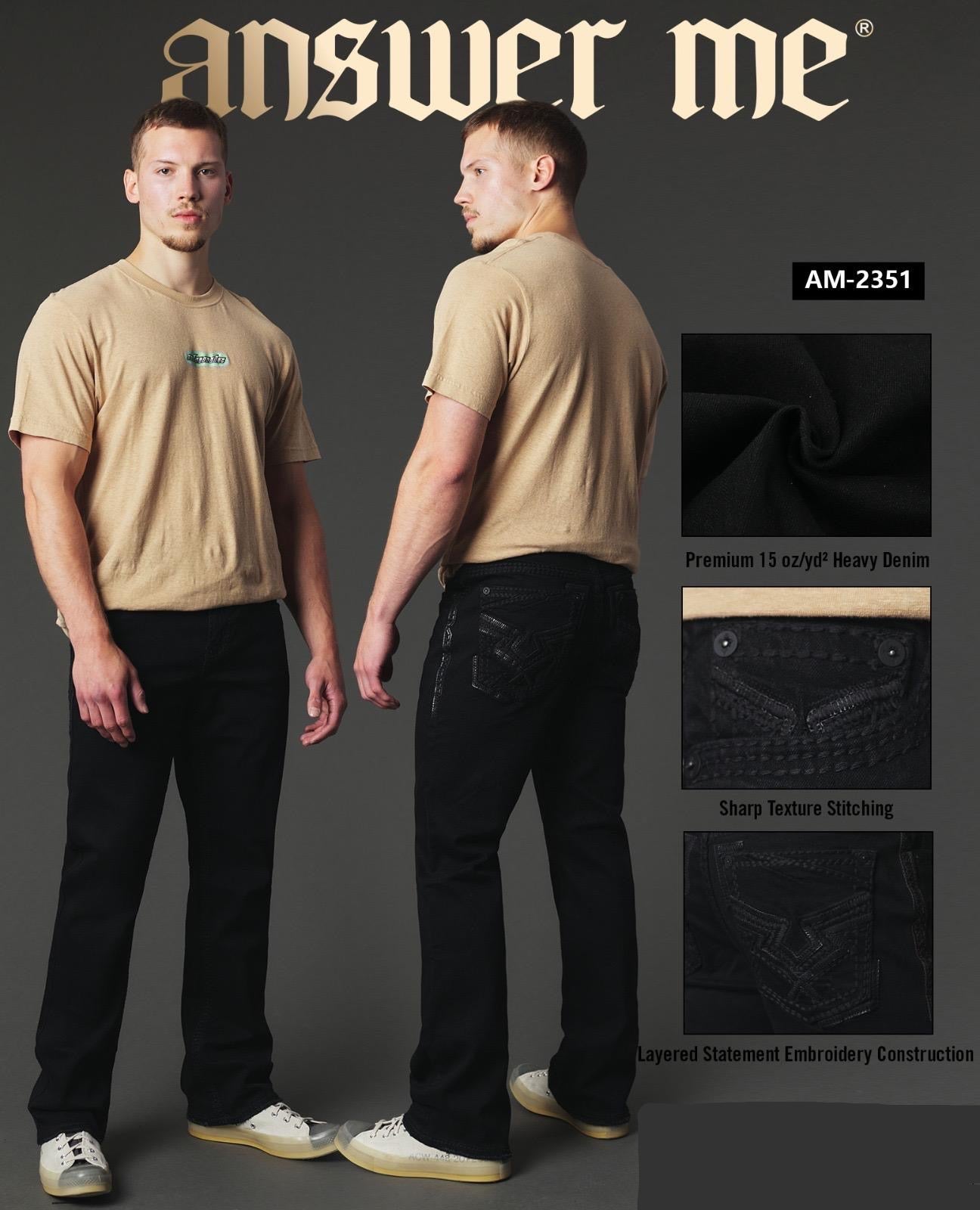 Answer Me Black Stitched Slim Straight Jean