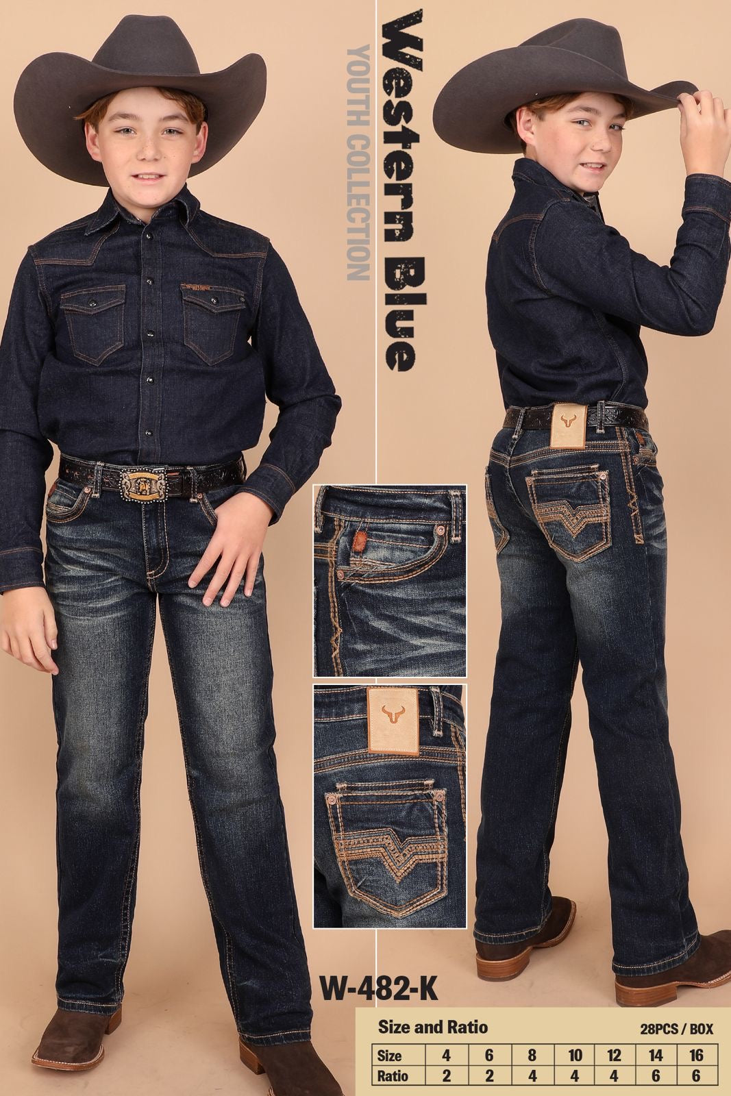 Western Blue Boy's Dark Wash Embroidered Premium Jean