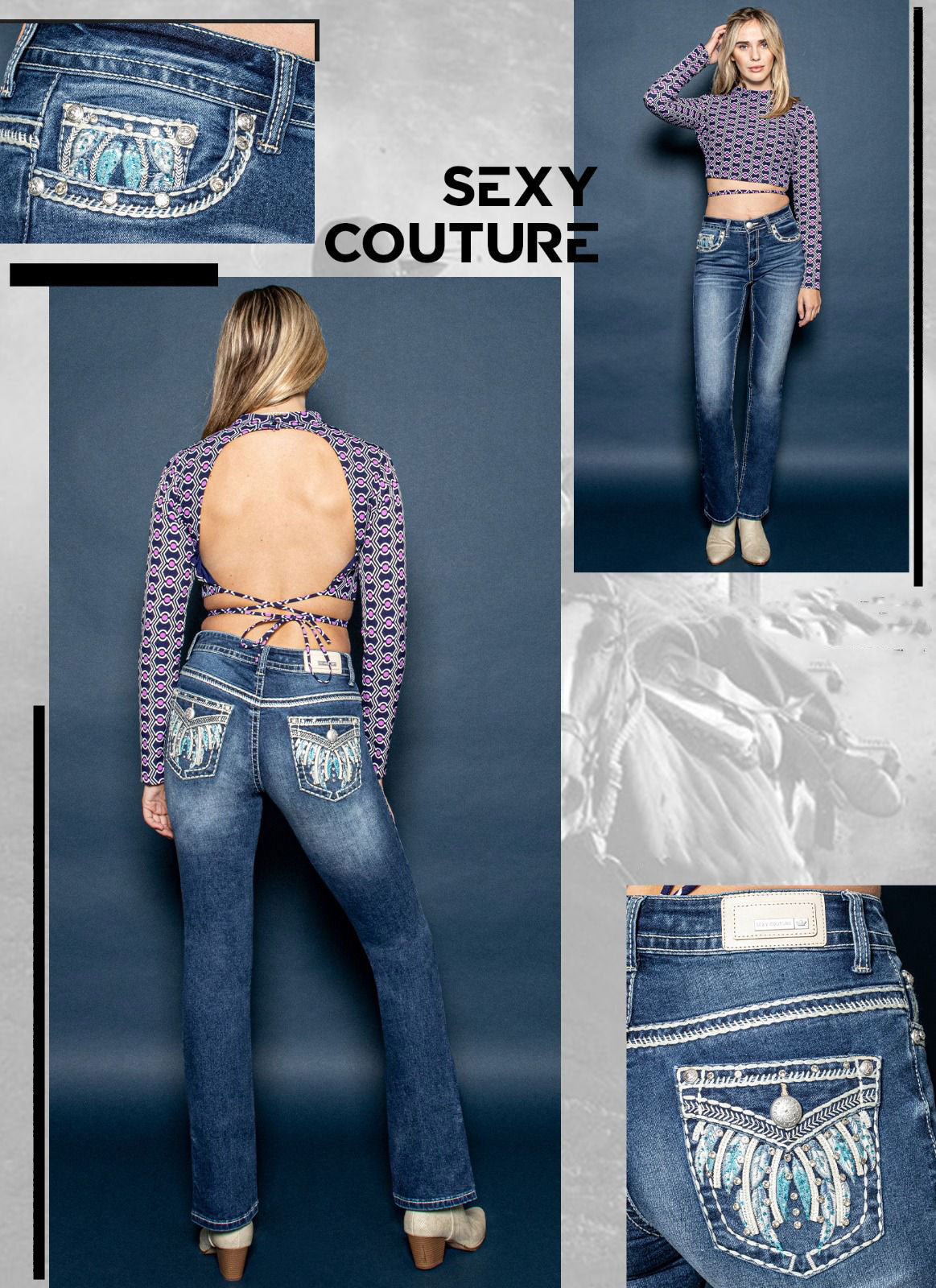 Sexy Couture Blue Rhinestone Boot Cut Jeans