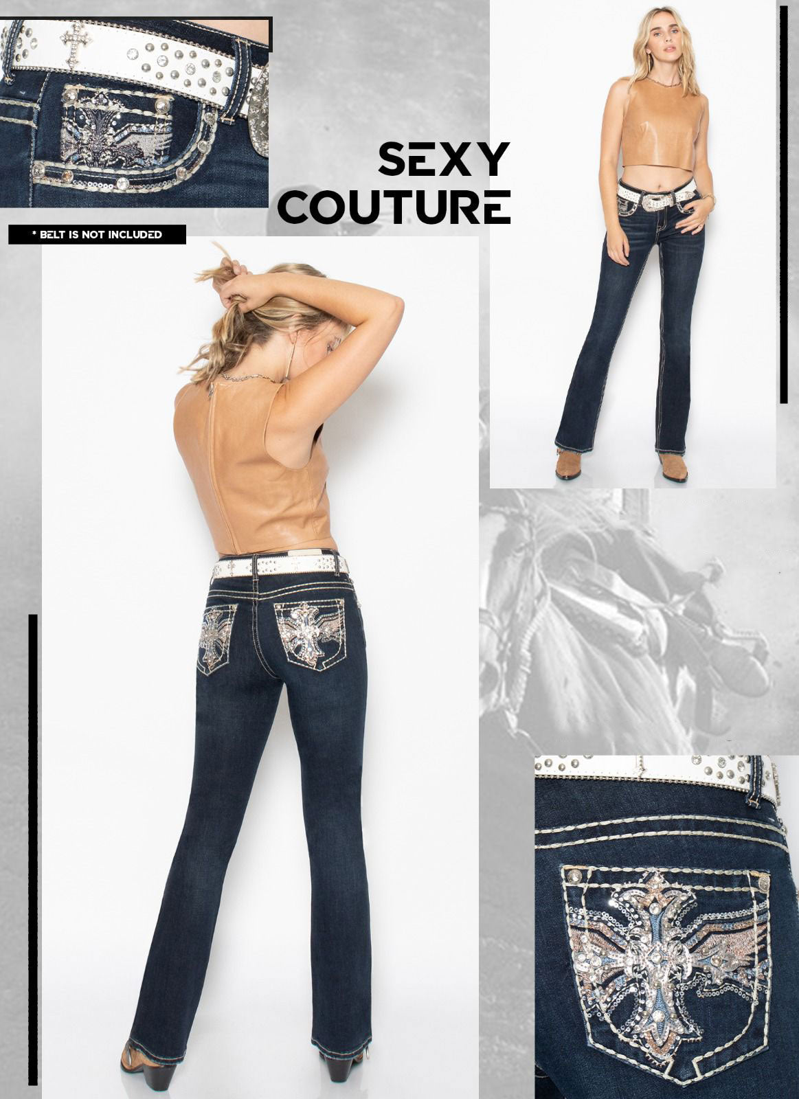 Sexy Couture Women's Dark Blue Cross Rhinestone Boot Cut Jeans