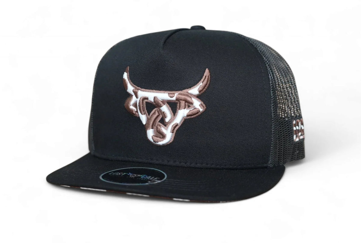 Lost Calf Black Cowhide Flat Bill Trucker Cap