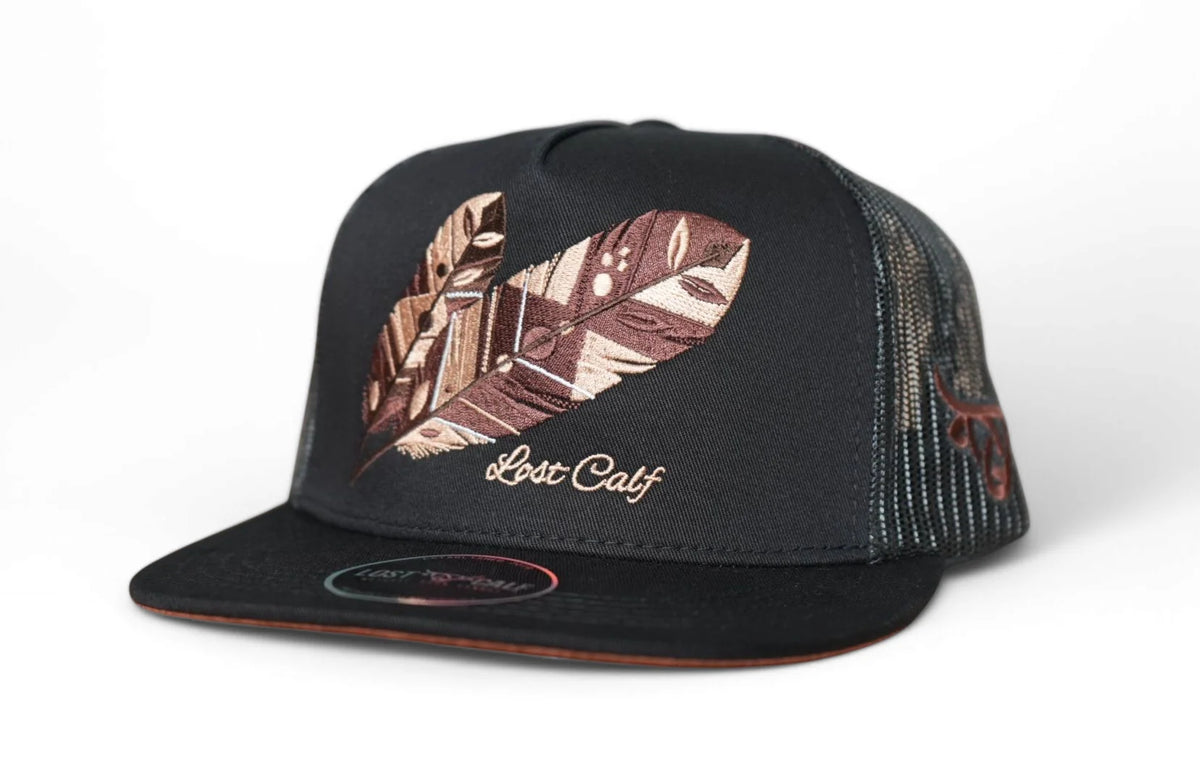 Lost Calf Black Tribe Brown Flat Bill Trucker Cap