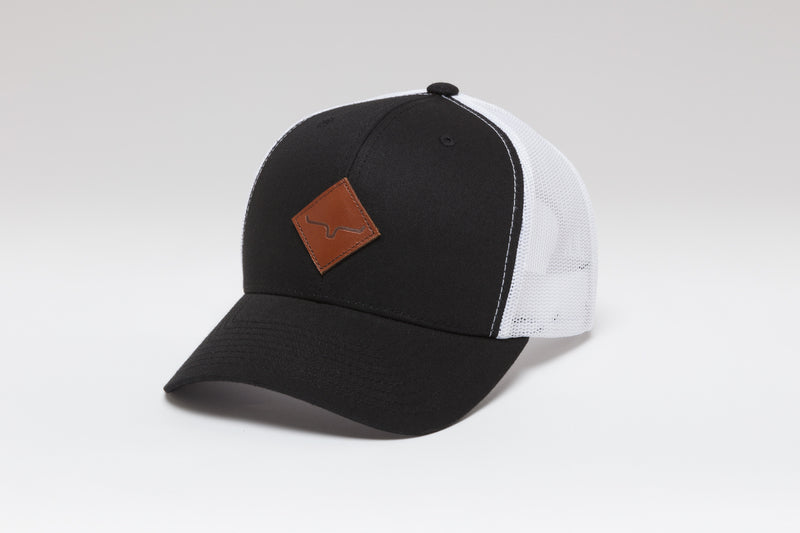Kimes Ranch Black & White Diamond Patch Trucker Cap