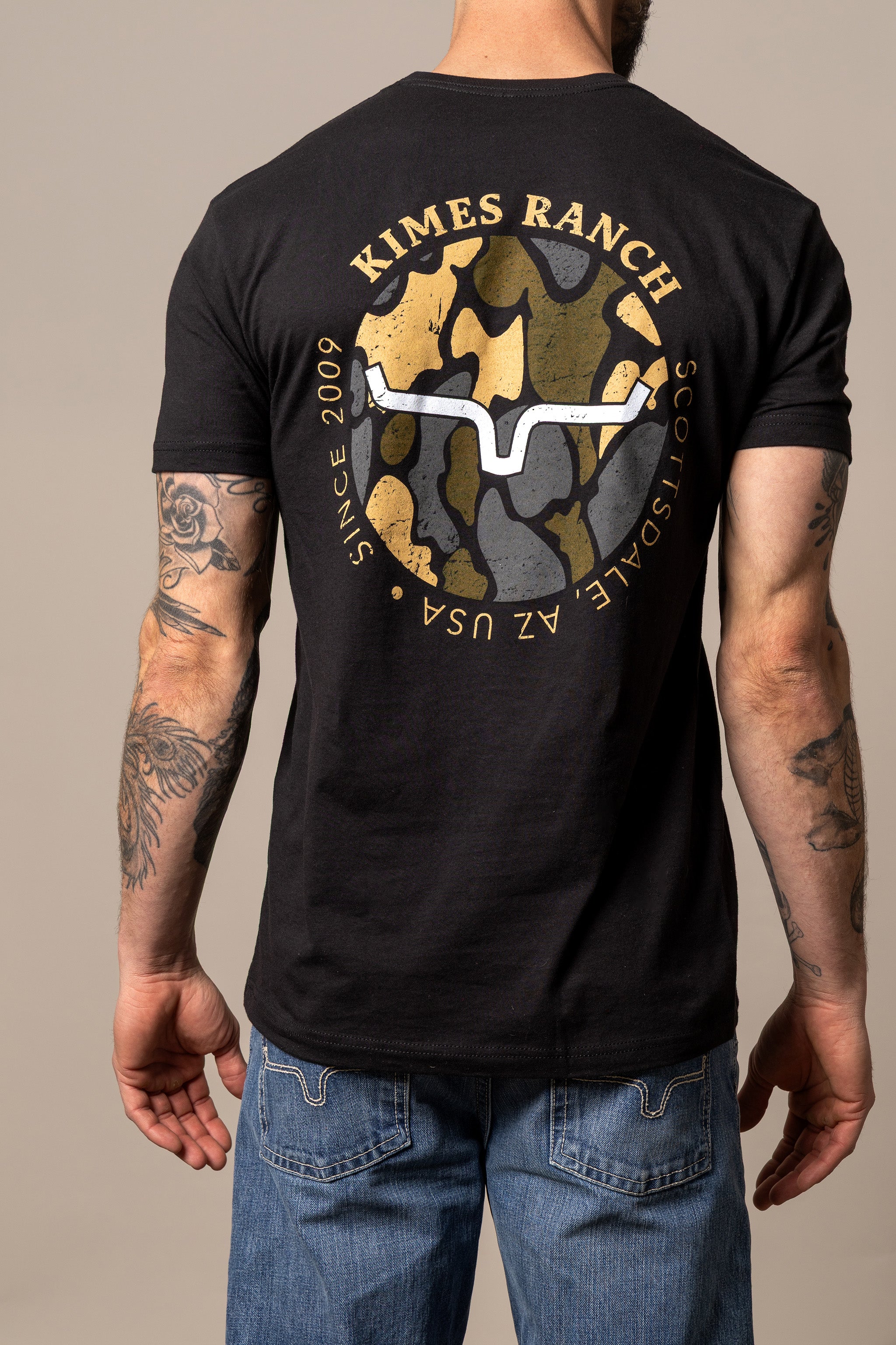 Kimes Ranch Circular Duck Camo Black T-Shirt