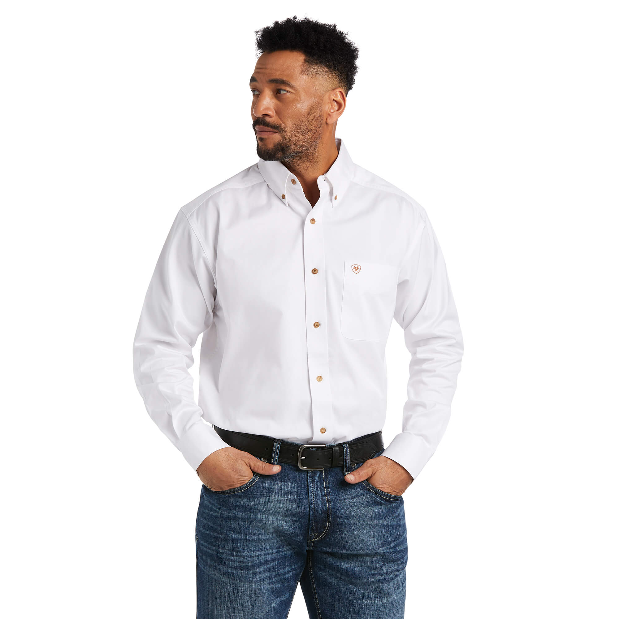 Ariat White Solid Twill Classic Fit Long Sleeve Shirt