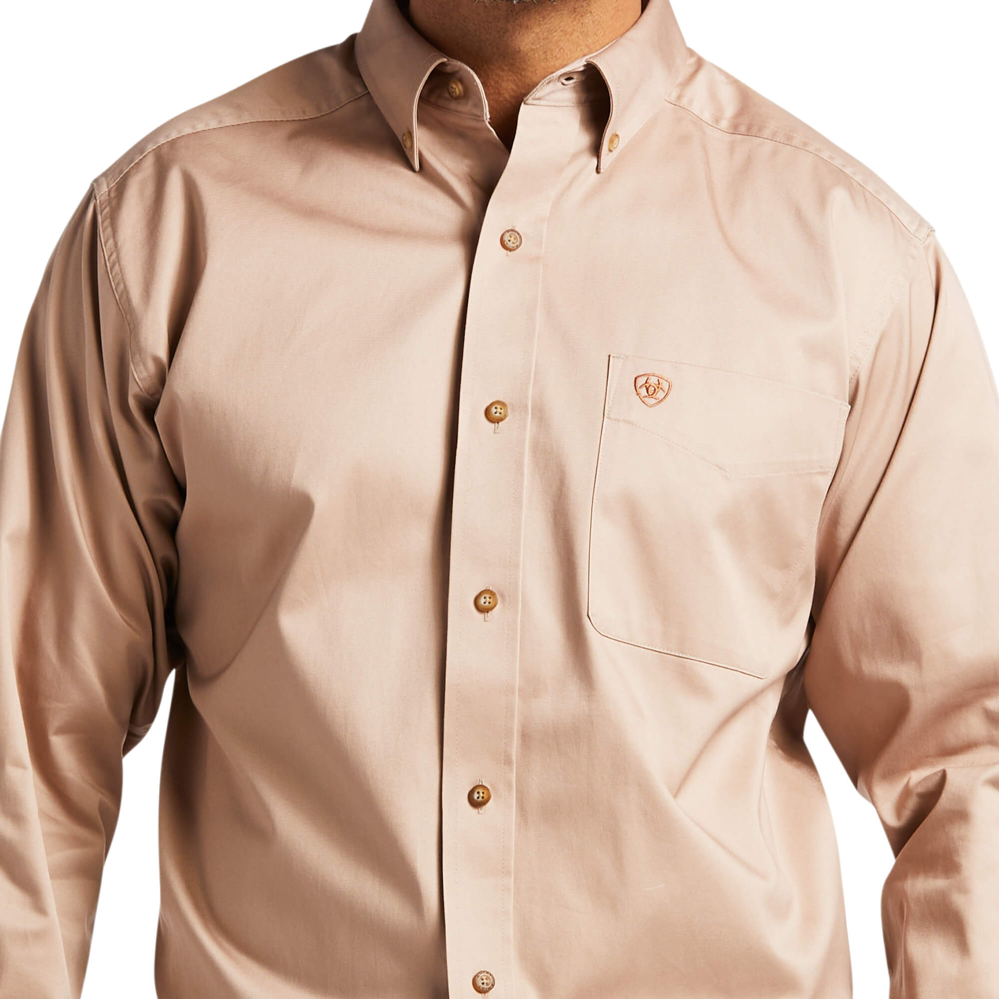 Ariat Khaki Solid Twill Classic Fit Long Sleeve Shirt