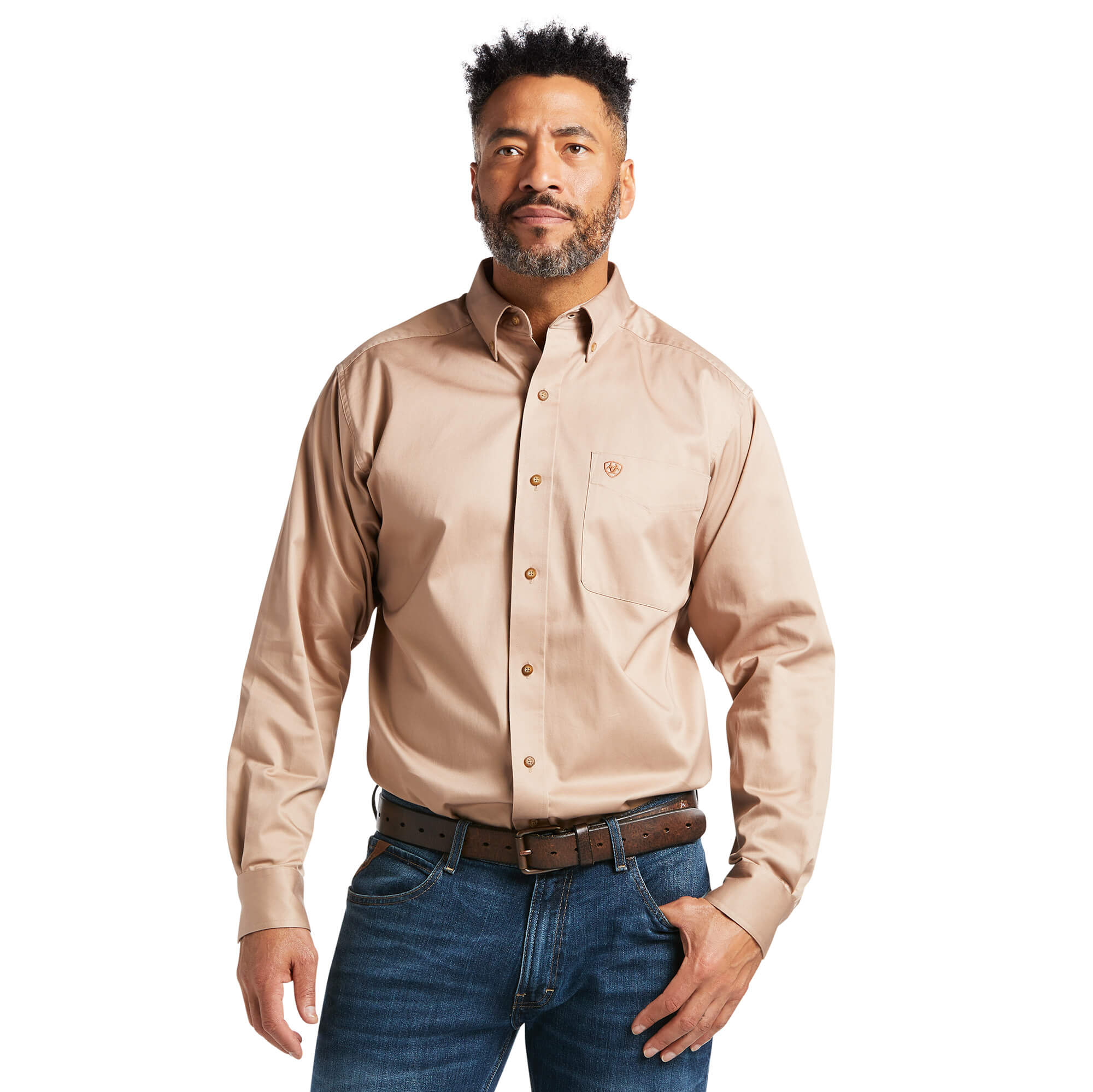 Ariat Khaki Solid Twill Classic Fit Long Sleeve Shirt