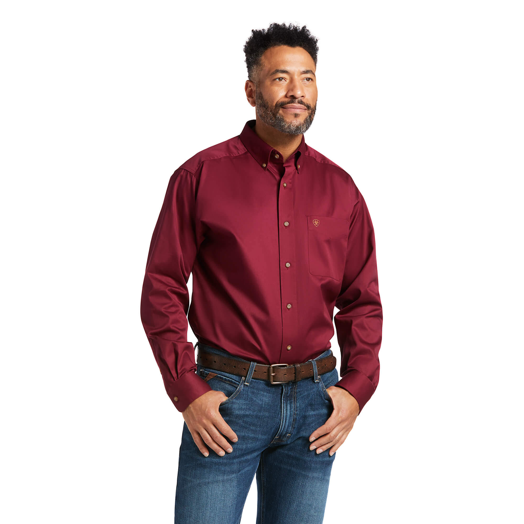 Ariat Burgundy Solid Twill Classic Fit Long Sleeve Shirt