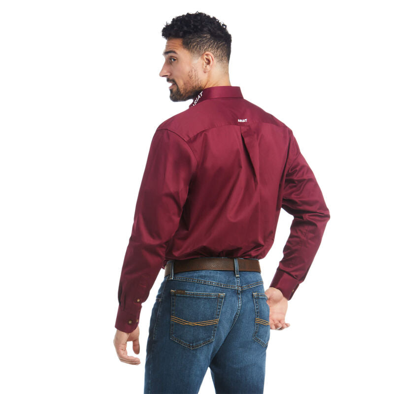 Ariat Burgandy Team Logo Twill Classic Fit Long Sleeve Shirt