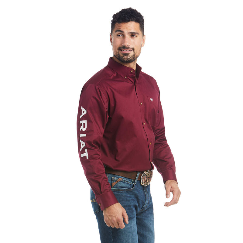 Ariat Burgandy Team Logo Twill Classic Fit Long Sleeve Shirt