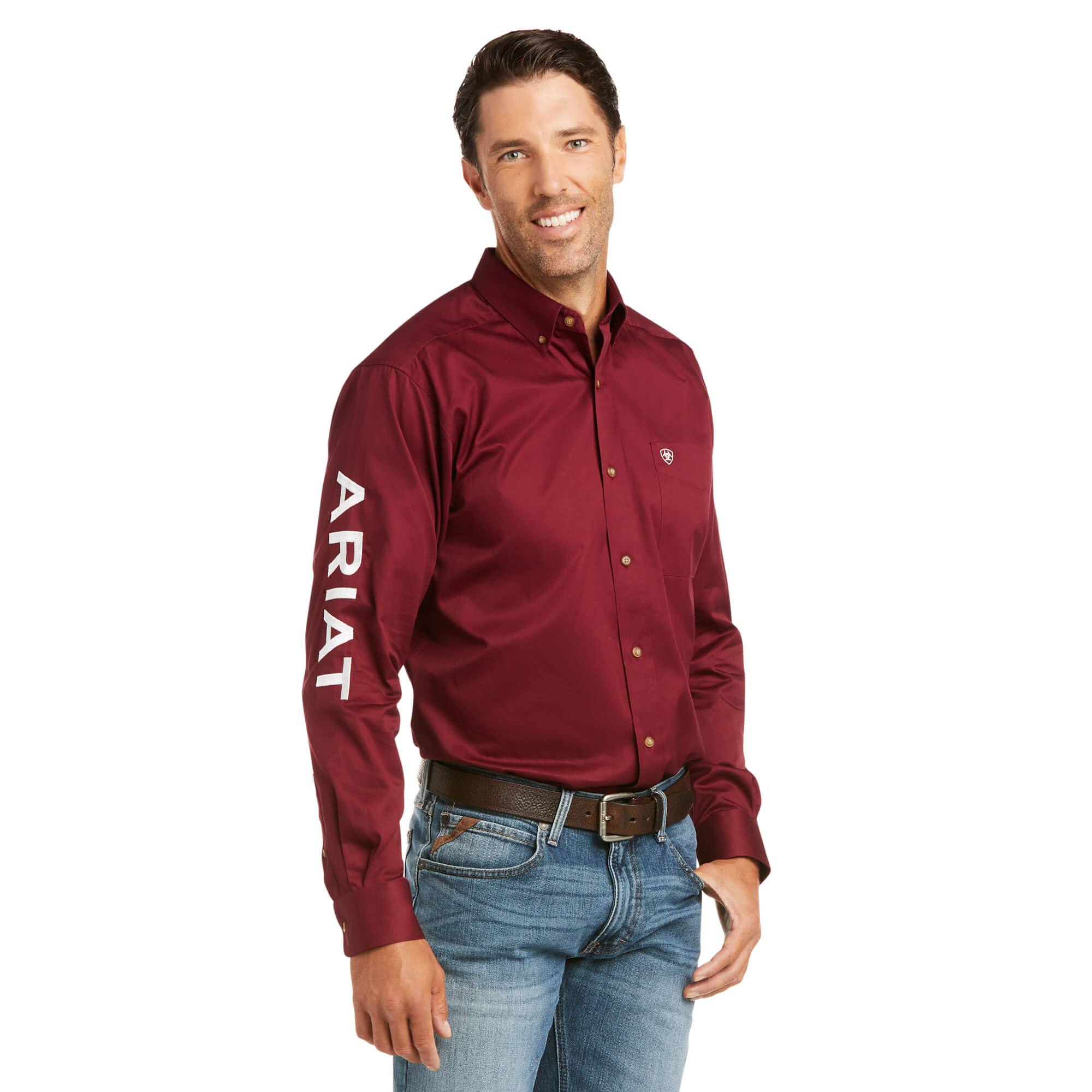 Ariat Burgundy Team Logo Twill Fitted Long Sleeve Shirt