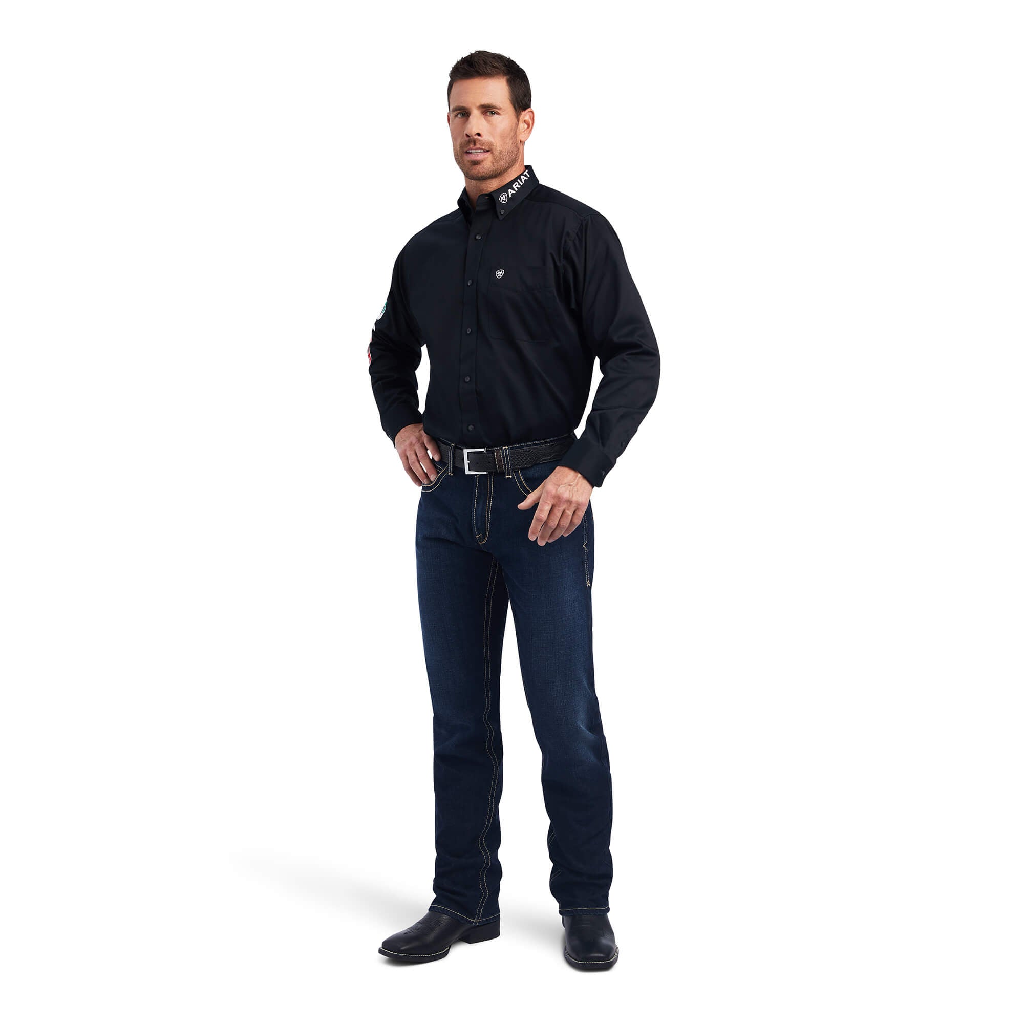 Ariat Black Mexico Team Logo Twill Classic Fit Long Sleeve Shirt