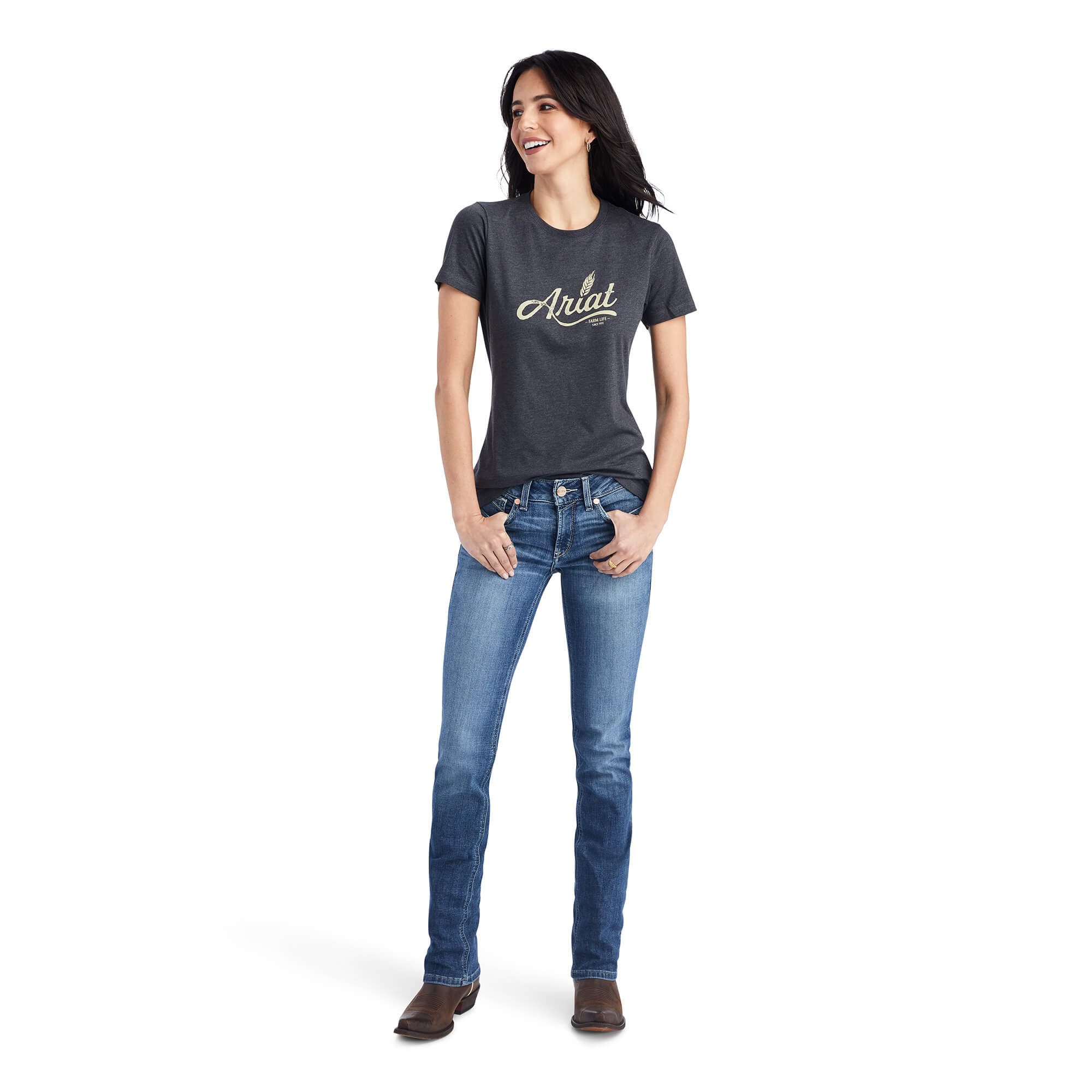 Ariat Women's Charcoal Heather Wheat Script Tee