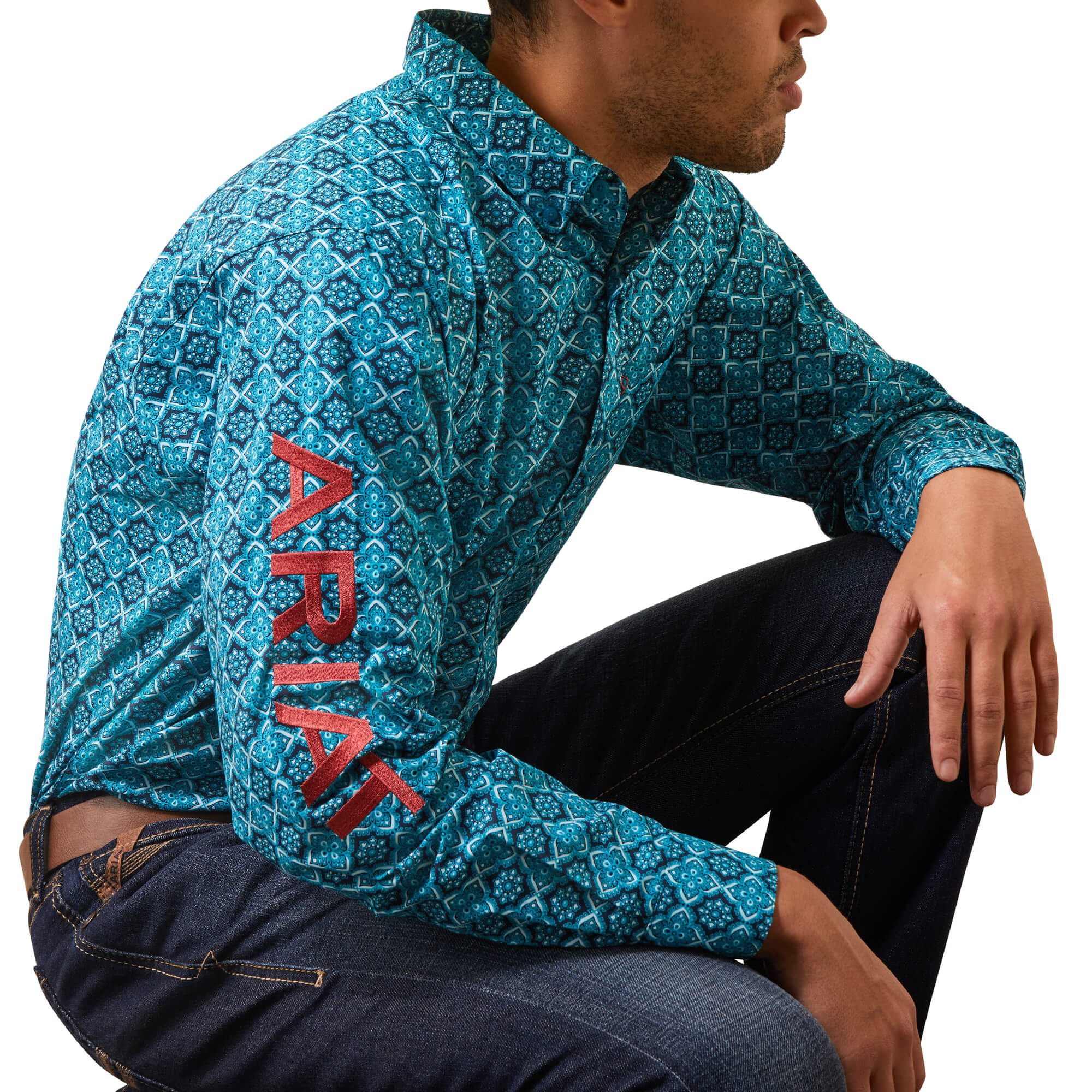 Ariat Blue Teal Team Solomon Classic Fit Long Sleeve Shirt