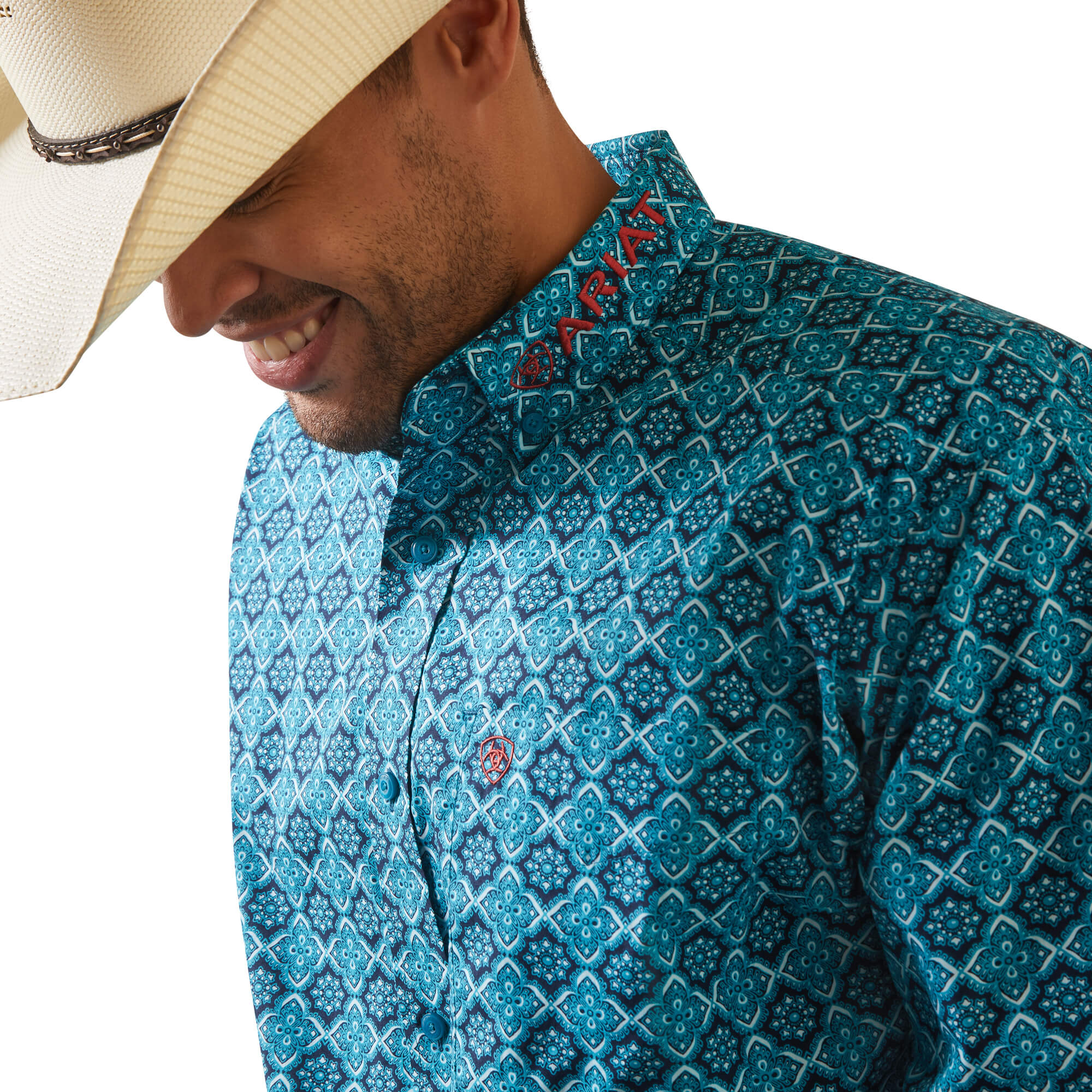 Ariat Blue Teal Team Solomon Classic Fit Long Sleeve Shirt