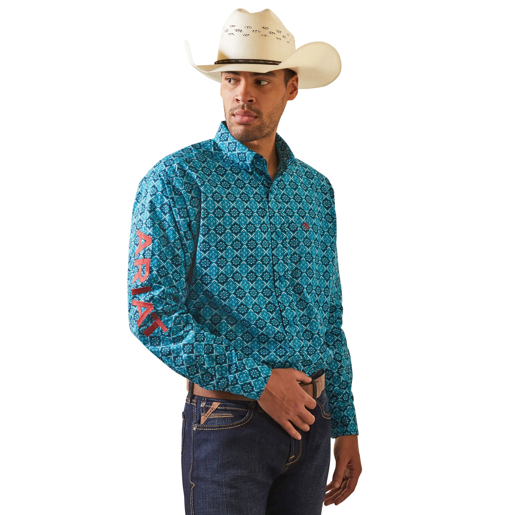 Ariat Blue Teal Team Solomon Classic Fit Long Sleeve Shirt