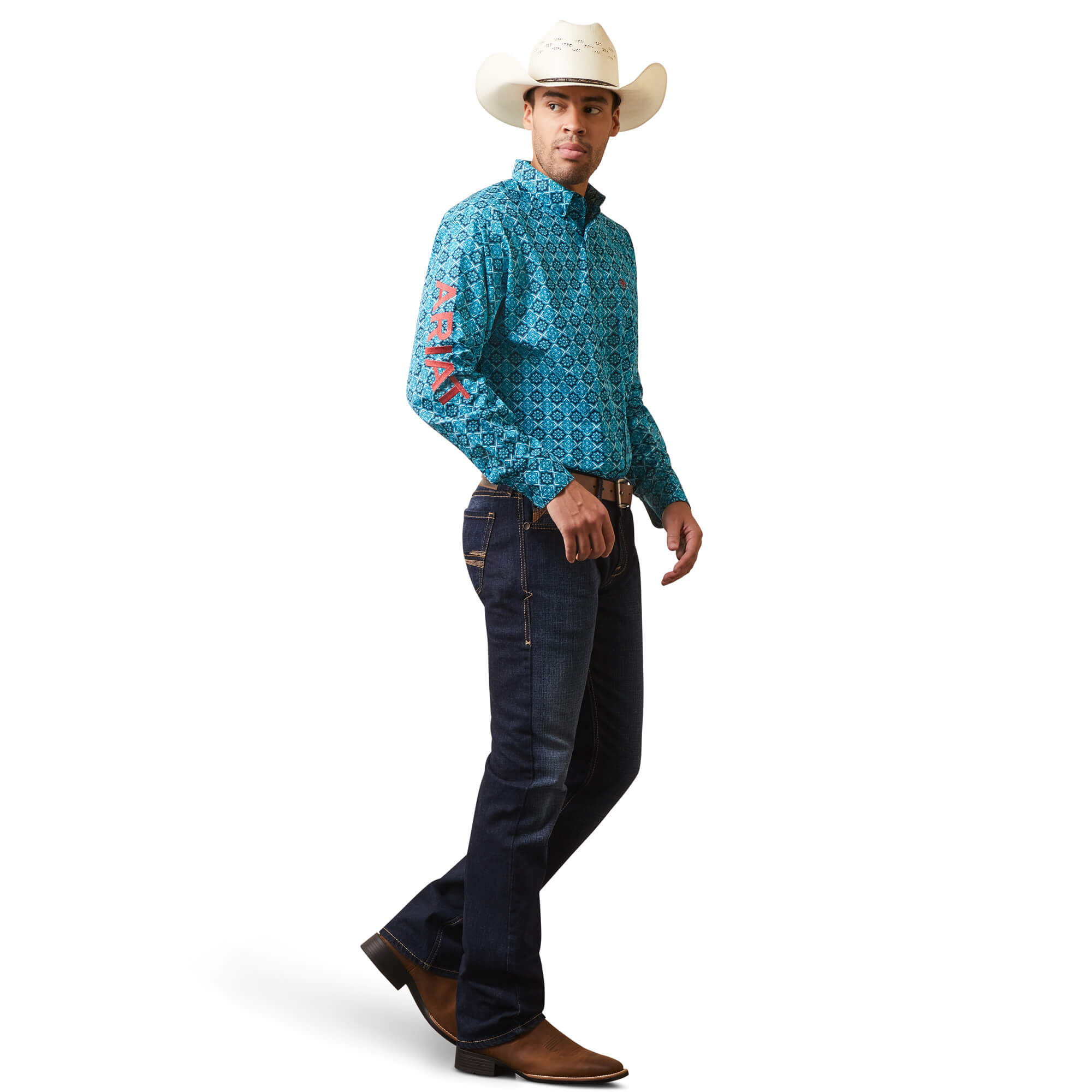 Ariat Blue Teal Team Solomon Classic Fit Long Sleeve Shirt