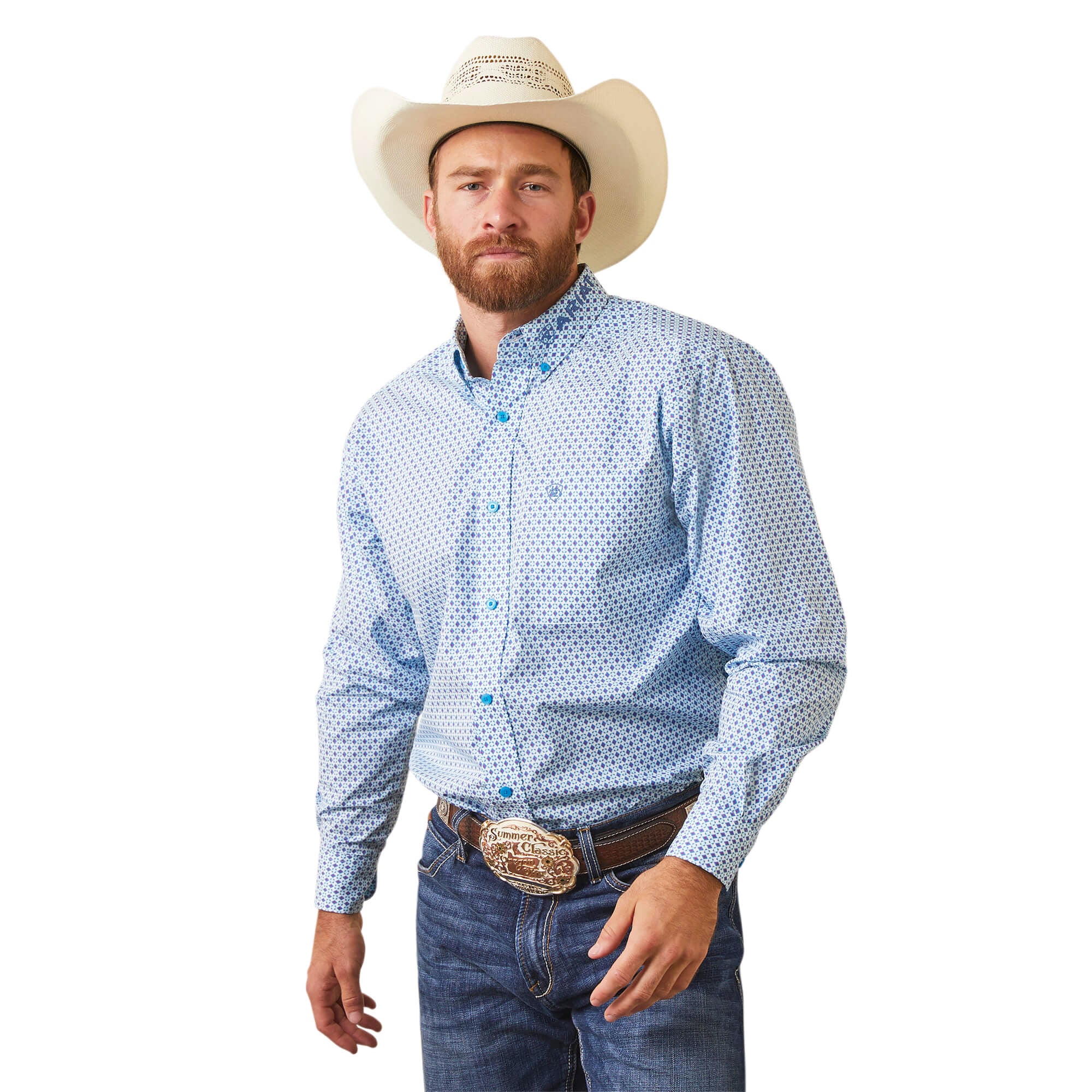 Ariat White Team Syed Fitted Long Sleeve Shirt