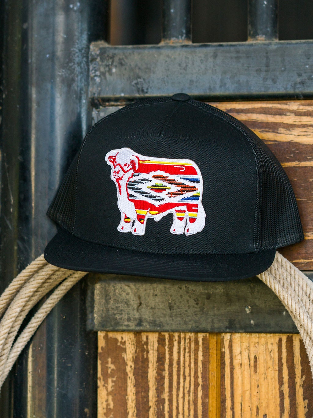 Lazy J Ranch Wear Black Serape Bull Cap