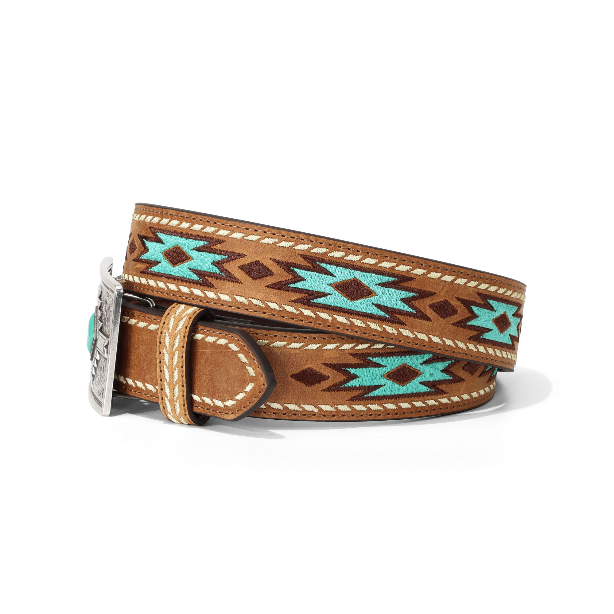 Ariat Women's Brown Southwestern Embroidered Buckle Belt