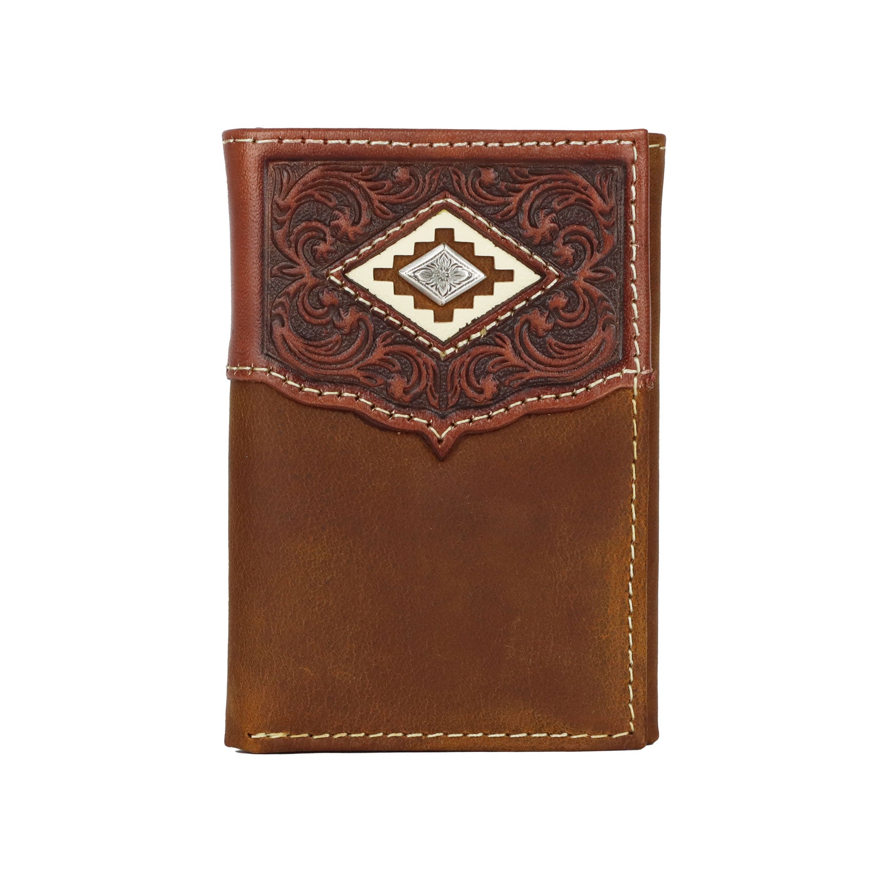 Ariat Med Brown Concho Trifold Wallet