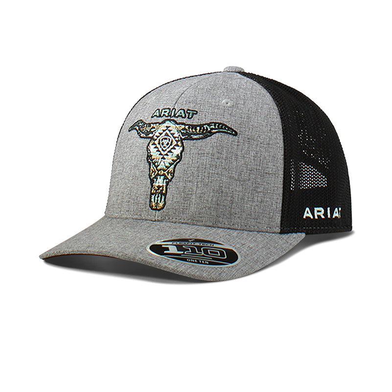 Ariat Heather Grey & Black Southwestern Longhorn Cap