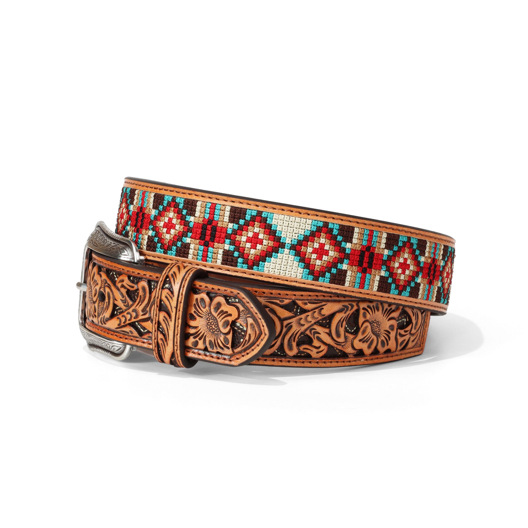 3D Belt Tan Diamond Southwestern Tooled Leather Belt