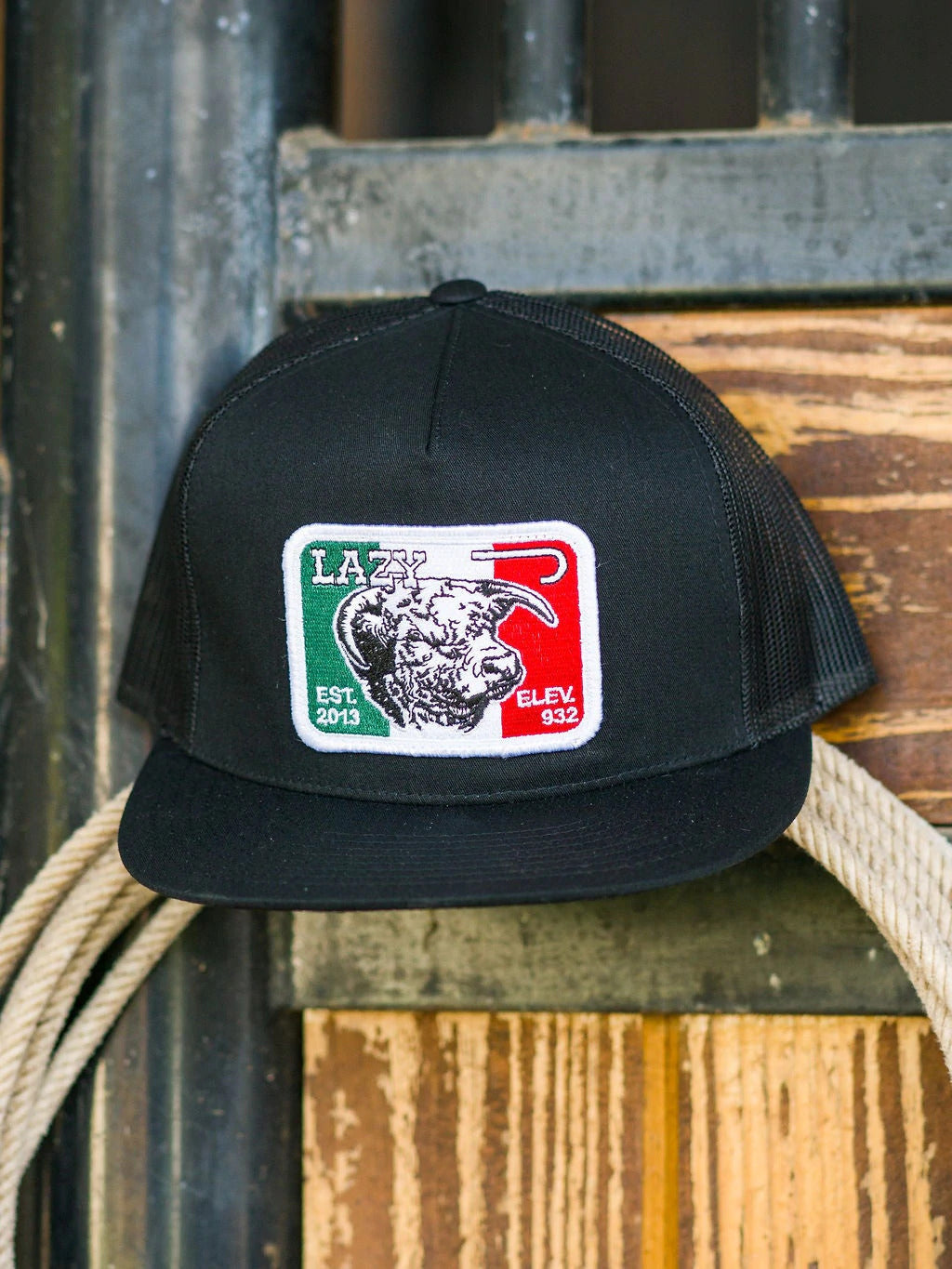 Lazy J Ranch Wear Black & Black Mexico Bull Patch Cap