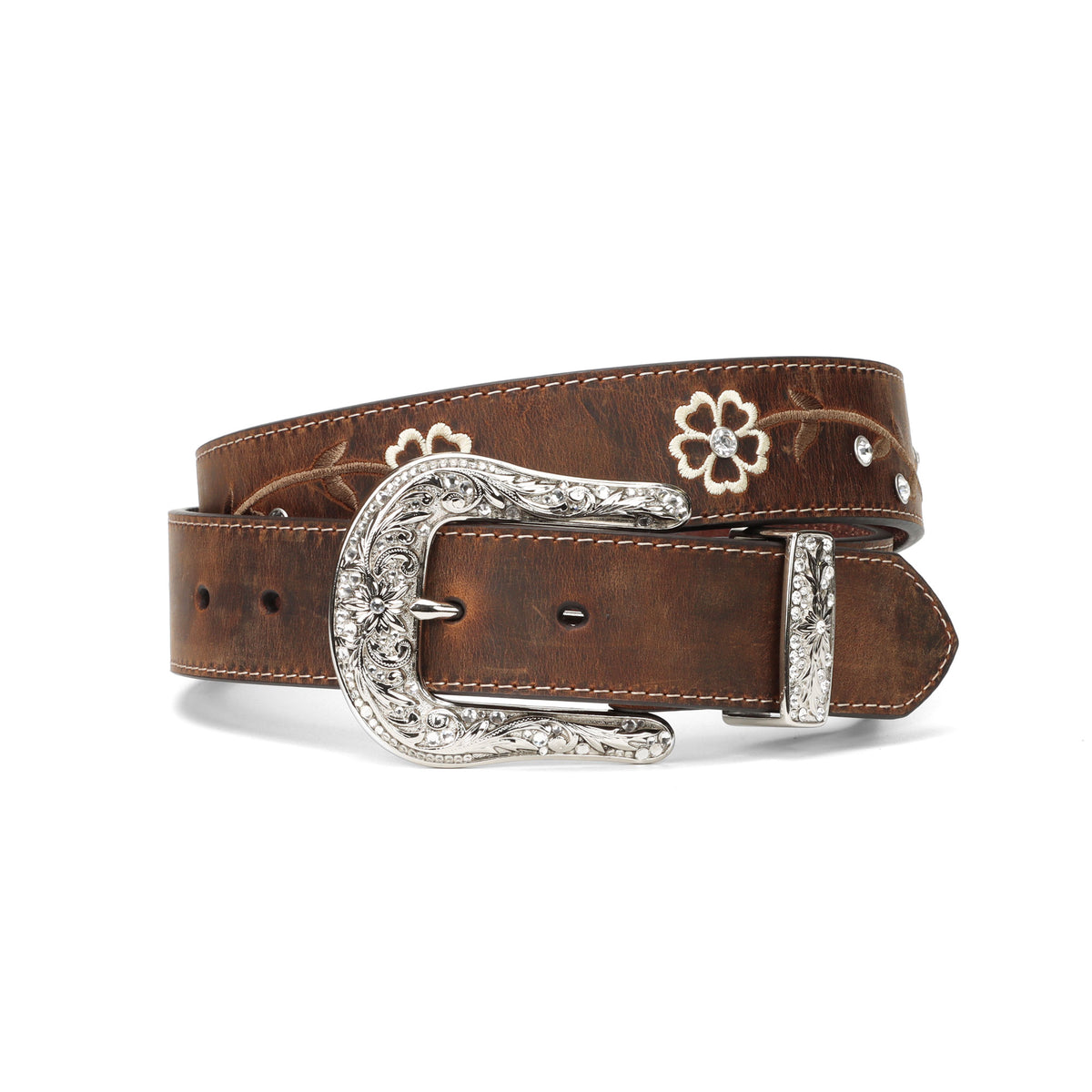 Ariat Western Leather Belt Brown Engraved Buckle Horse Studs Rhinestone Size 28 ARIAT Women main image 4