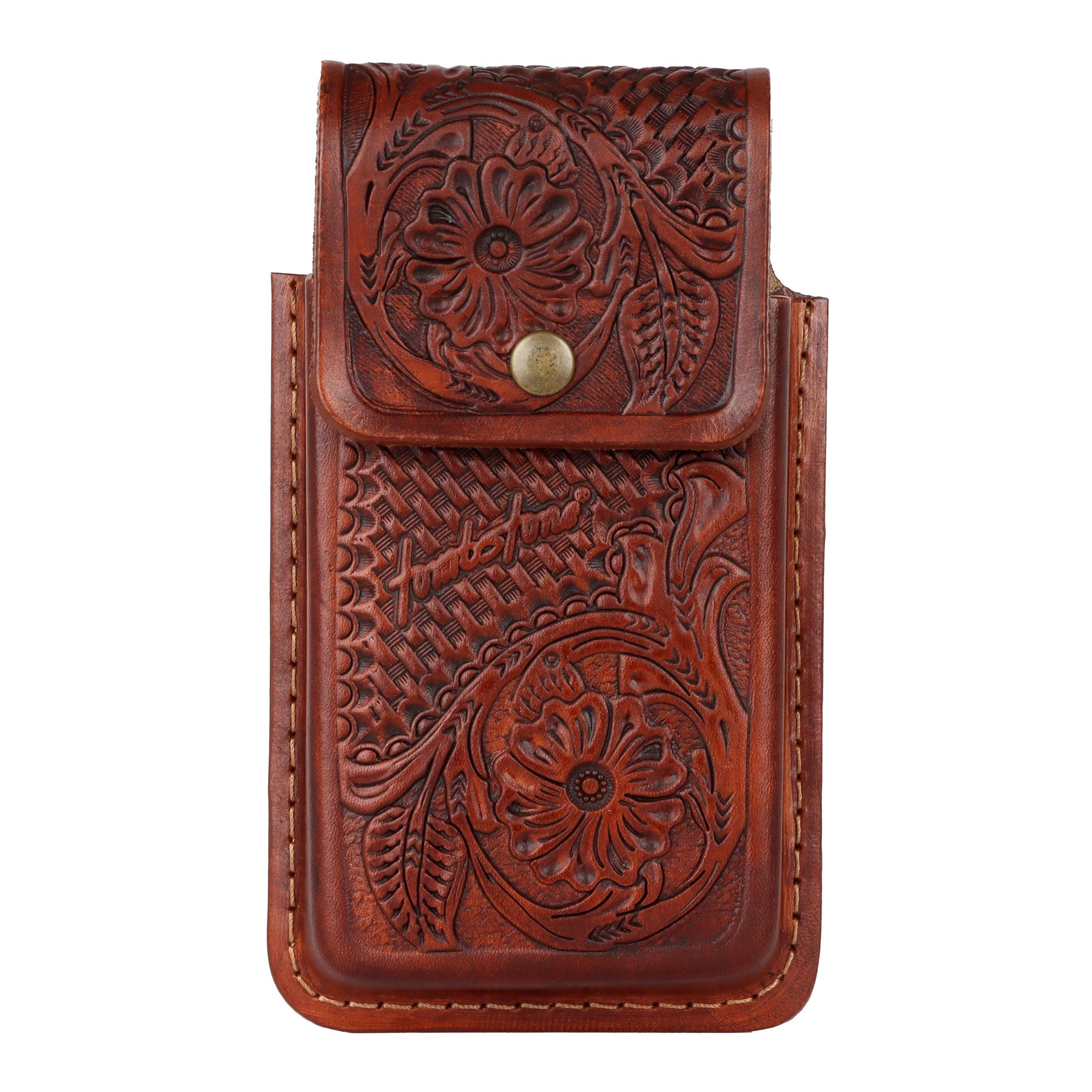 Tombstone Brown Tooled Floral Basketweave Phone Case