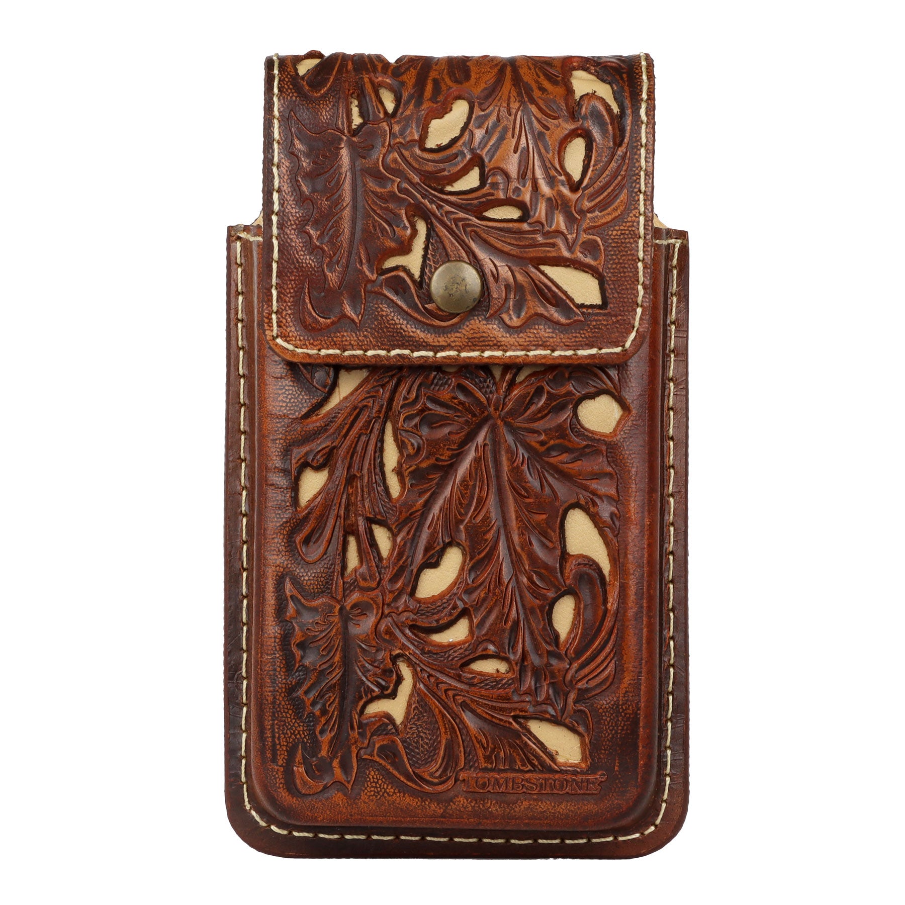 Tombstone Med. Brown Floral Tooled Phone Case