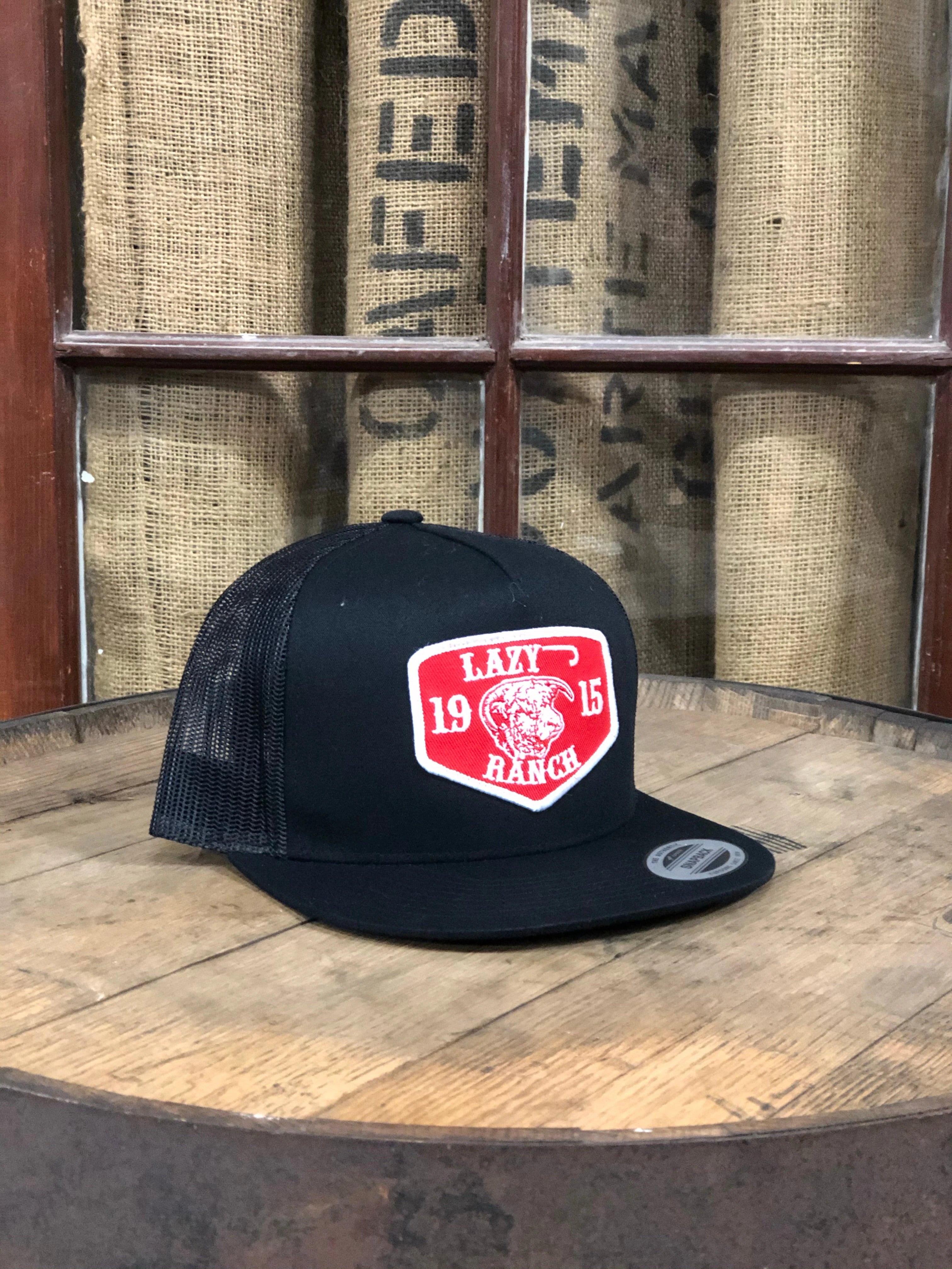 Lazy J Ranch Wear Black Red Ranch Patch Cap